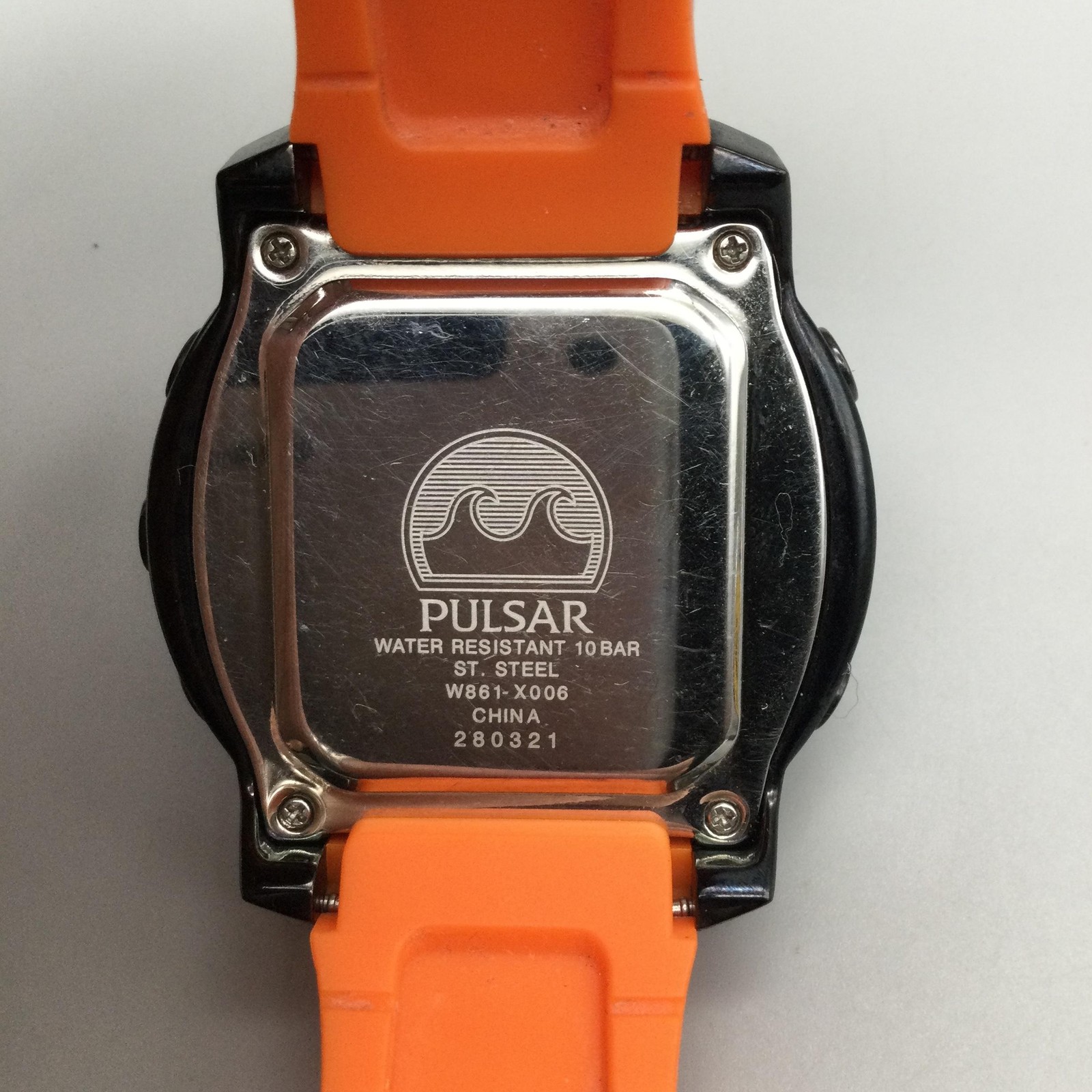 Pulsar W861-X006 Mens Watch 47mm Digital Black Orange Rubber New Battery