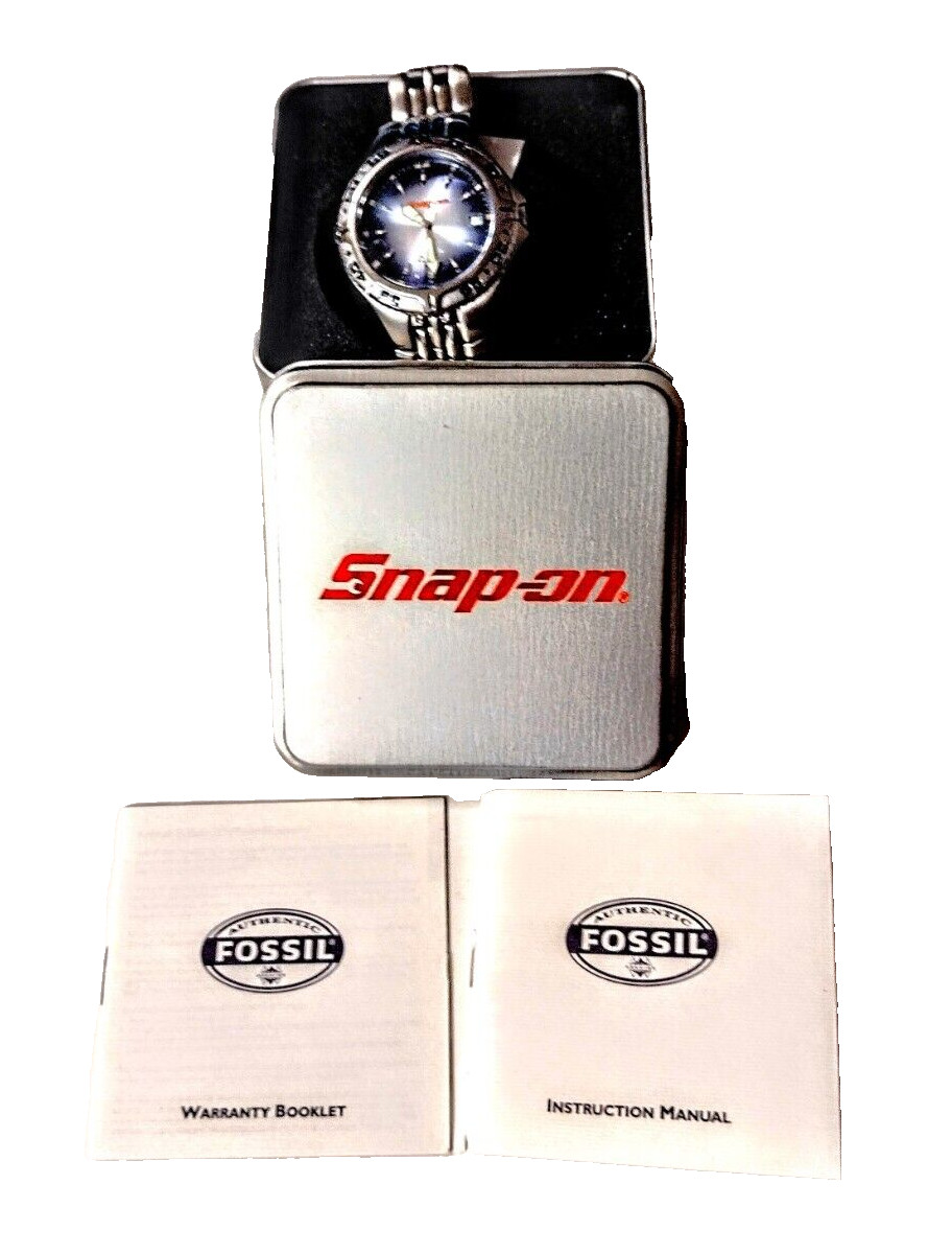 Snap-on Tools FOSSIL Watch in Tin ~ 2005 Old Stock ~ Needs Battery ~ NEW w/Tags!