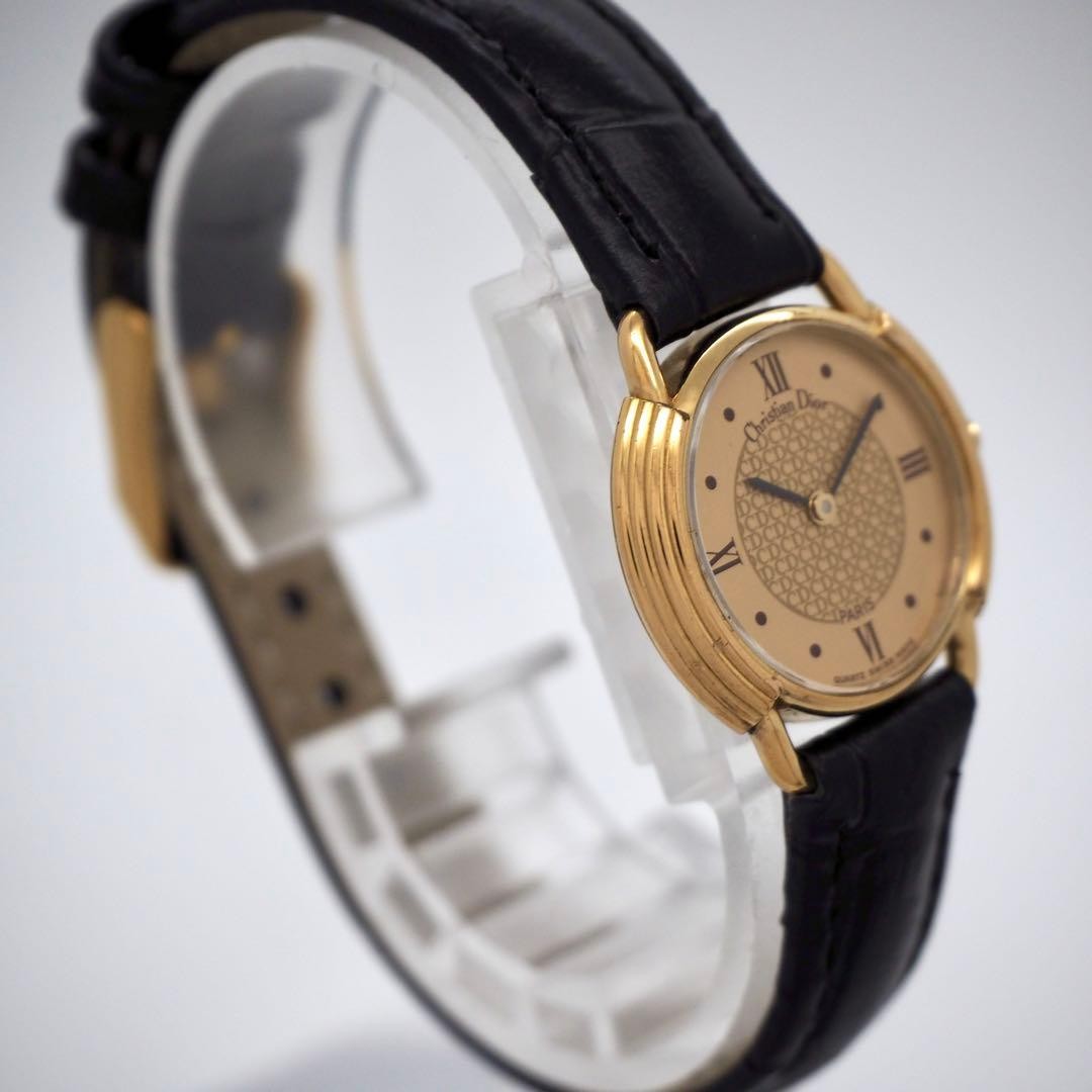Christian Dior Ladies Quartz Watch Gold Black Japan with Warranty Card 071052