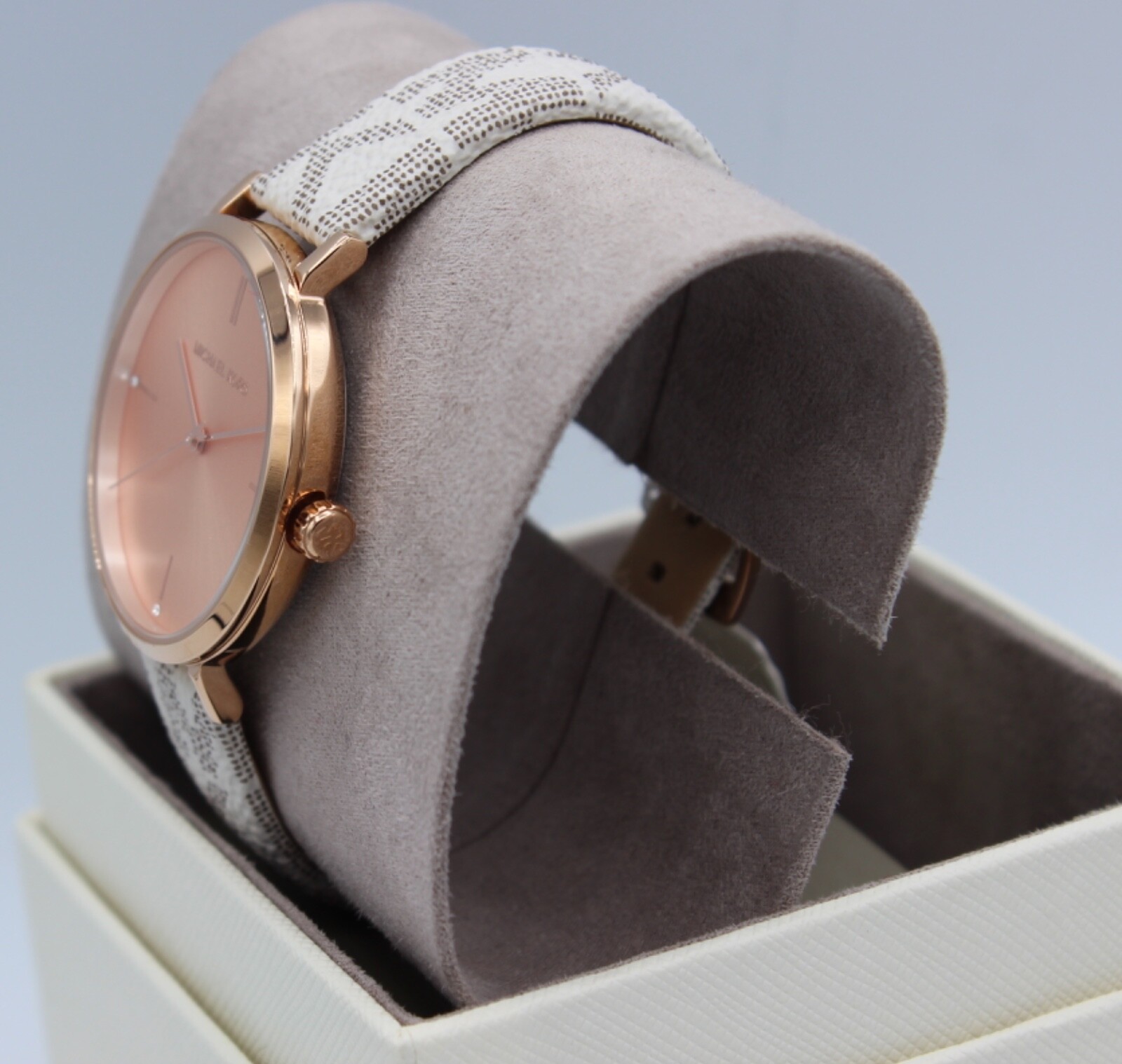 NEW AUTHENTIC MICHAEL KORS JAYNE VANILLA WHITE ROSE GOLD PVC WOMENS MK7128 WATCH