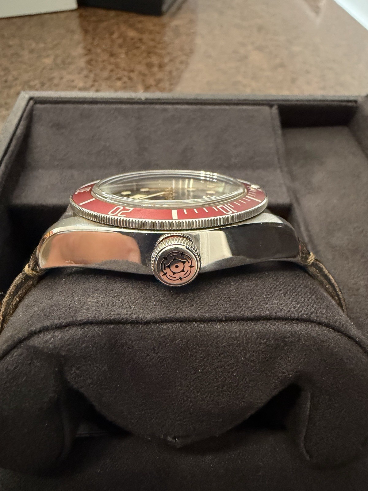 TUDOR Black Bay 41mm Automatic 200m Black Dial Red Bezel Leather Box Papers