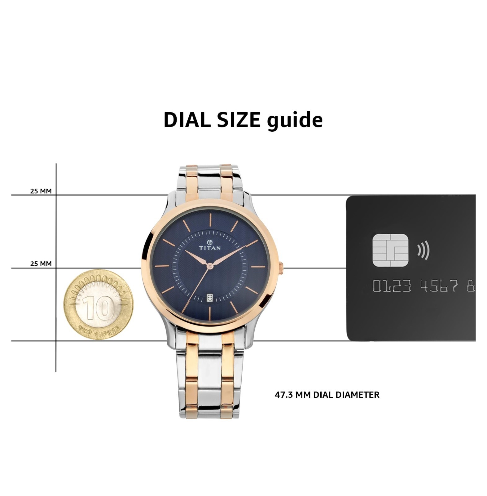 Titan 1825KM01 Mens Watch Rose Gold Mesh Strap Blue Crystal Dial 47mm