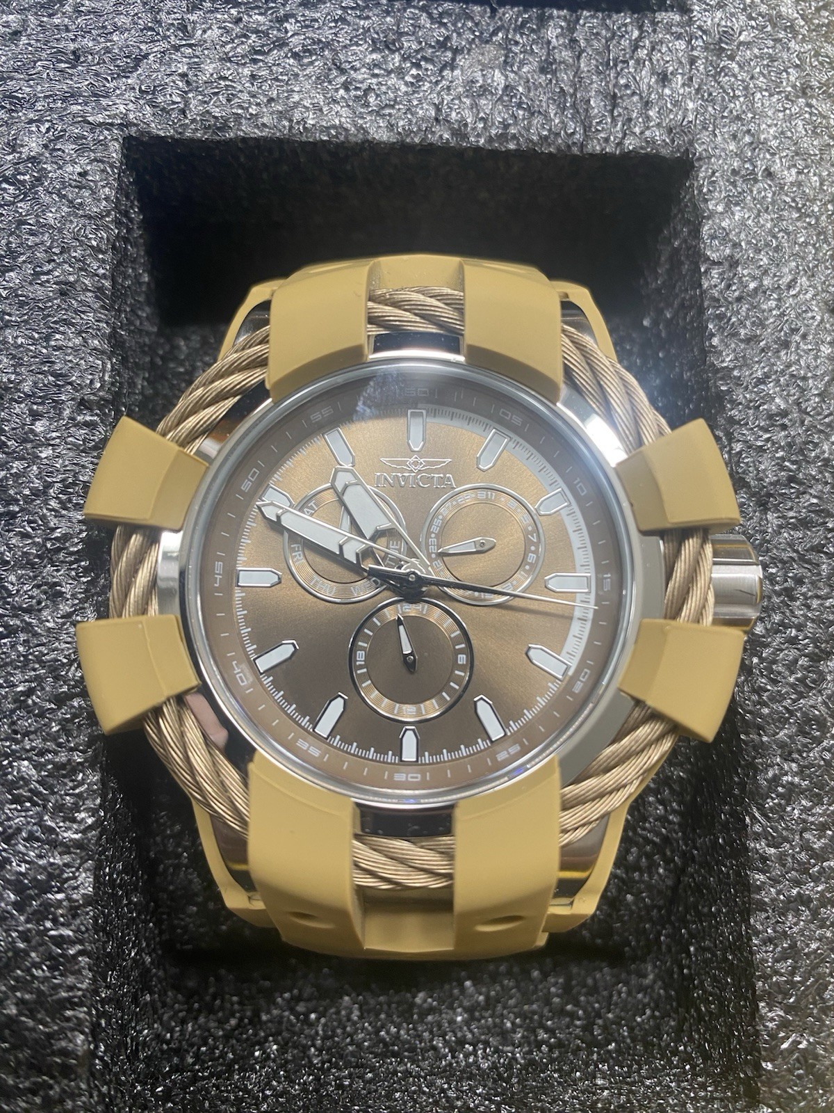 Invicta Bolt Shock 50mm Multi Dial Khaki Steel Tone Men’s Watch New In Box