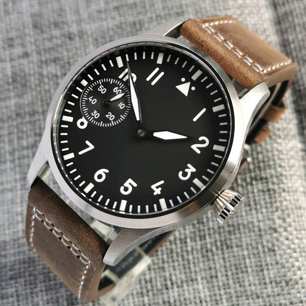 Solid 42mm CORGEUT black sterile dial 6497 hand winding men watch sapphire glass