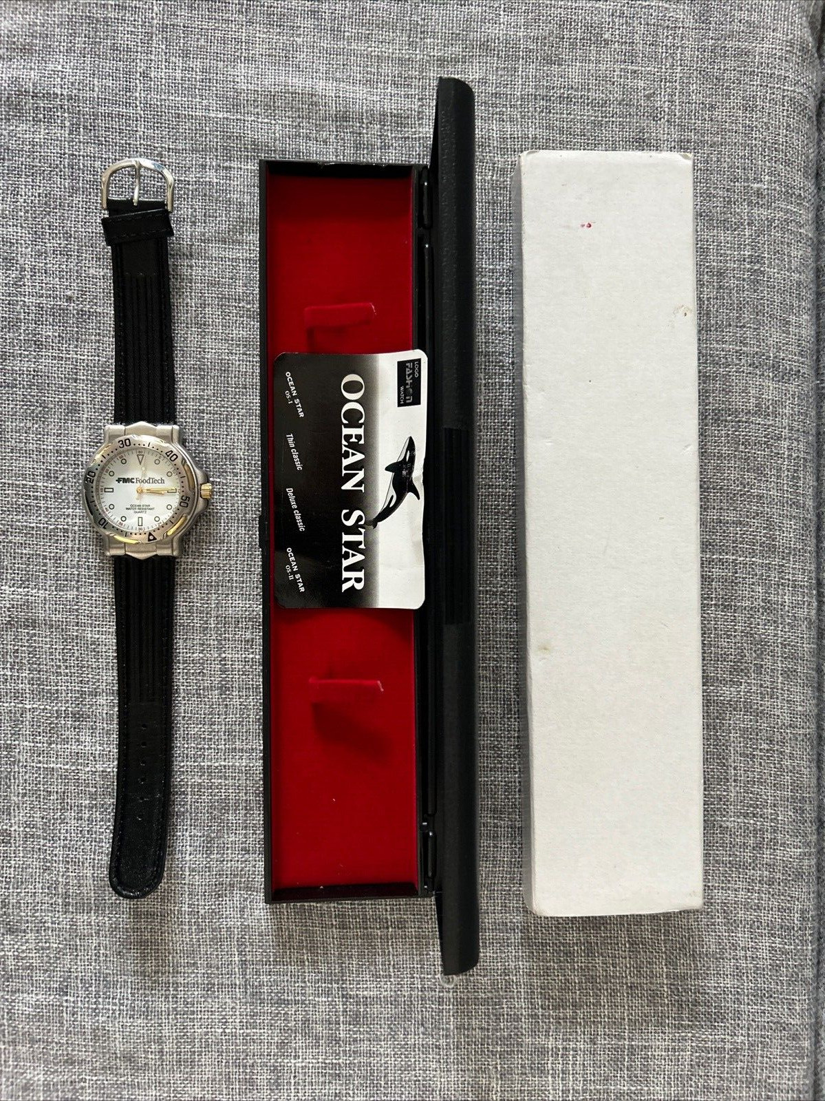 Ocean Star Watch FMC Food Tech Logo Analog Black Leather Band in Original Case