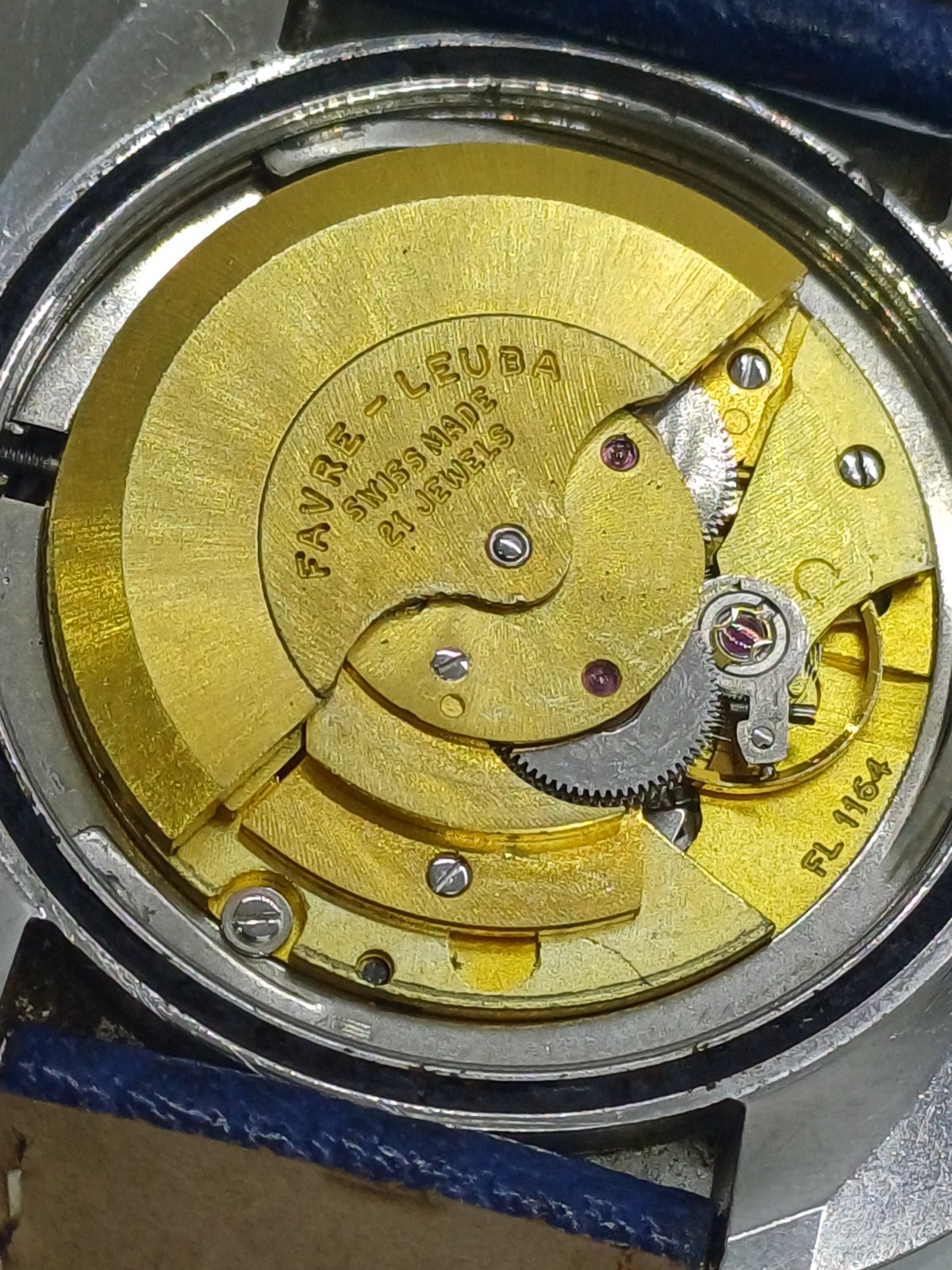 RARE FAVRE LEUBA 36000 HIGH BEAT UFO DUOMATIC MENS BLUE AUTOMATIC WATCH 45MM 21J