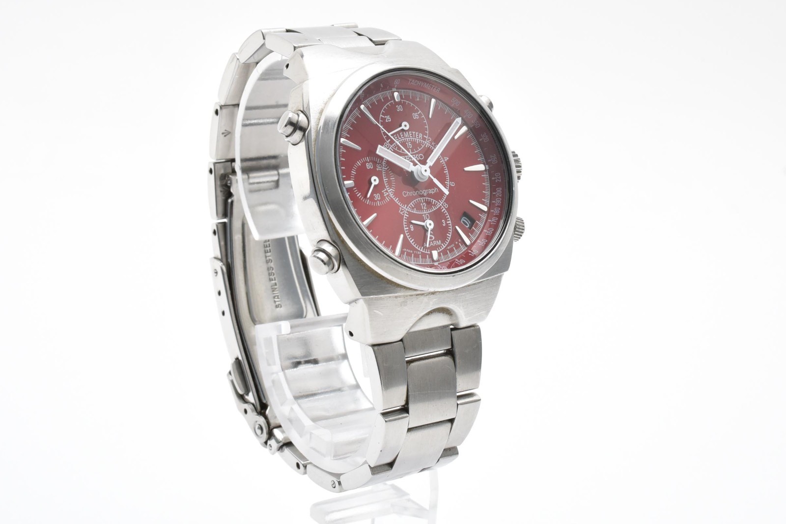 【NEAR MINT】SEIKO Chronograph 7T32-9000 SUS Telemeter Quartz Watch Red Dial Japan