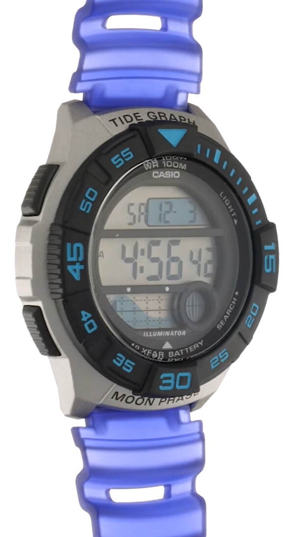 Casio Digital Watch Men 43mm Blue Moon Phase 3473 WS-1100H Tide Graph WR 10″