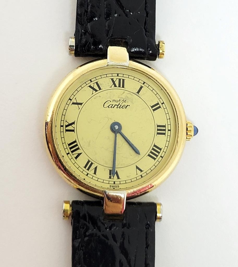 Ladies 18k GP 925 Silver Vermeil CARTIER Vendome Paris Quartz Watch 24.2 mm