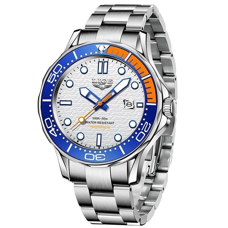 44MM LIGE Luxury Quartz Watch Men’s Diver Stainless 30M Waterproof Luminous NEW