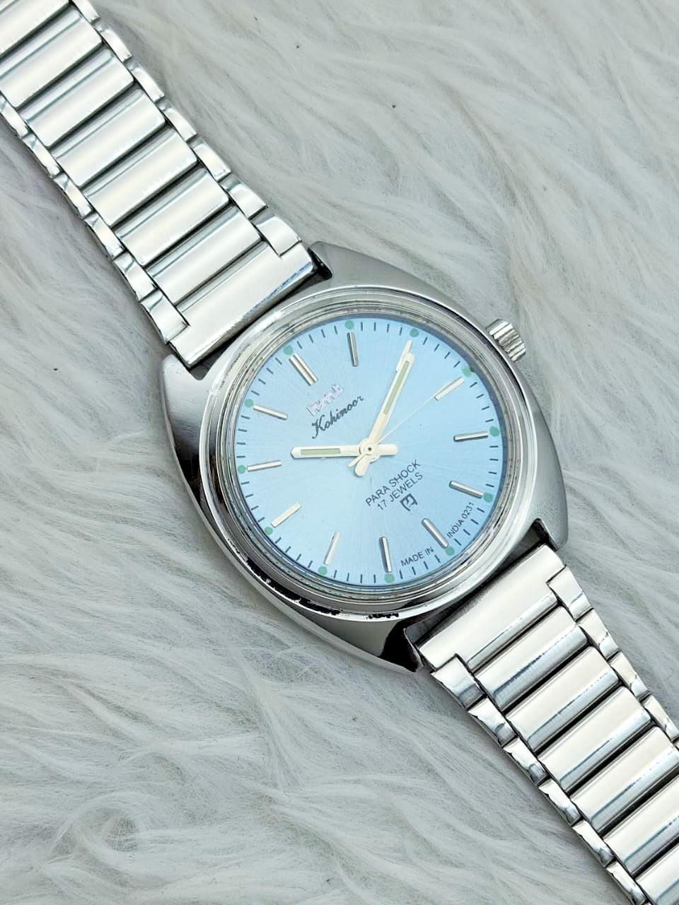 HMT Kohinoor Blue Dial Mechanical Watch 17 Jewels Vintage India Men’s Steel