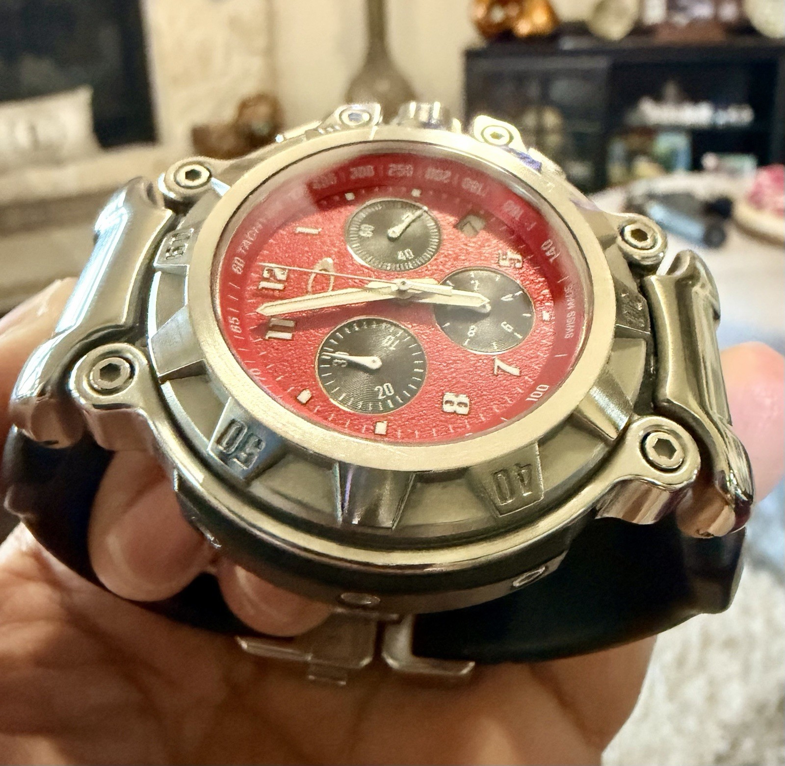 Oakley Crankcase Men’s Quartz Chronograph Date 45mm 100m Red Dial Rubber