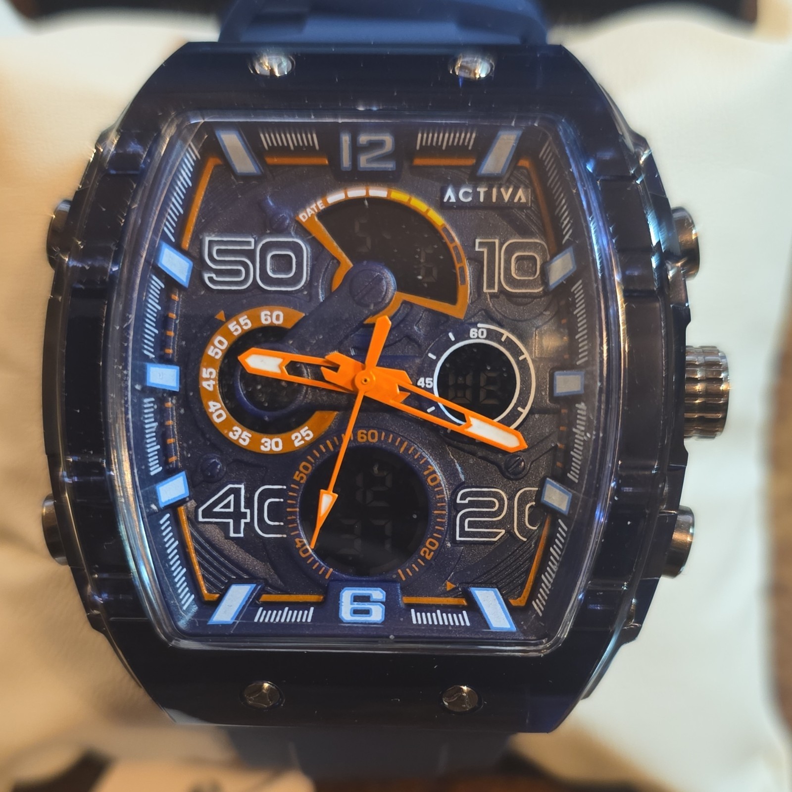 Activa Men’s Chronograph Analog/Digital Quartz Watch Blue Rubber Strap 48-51.9mm