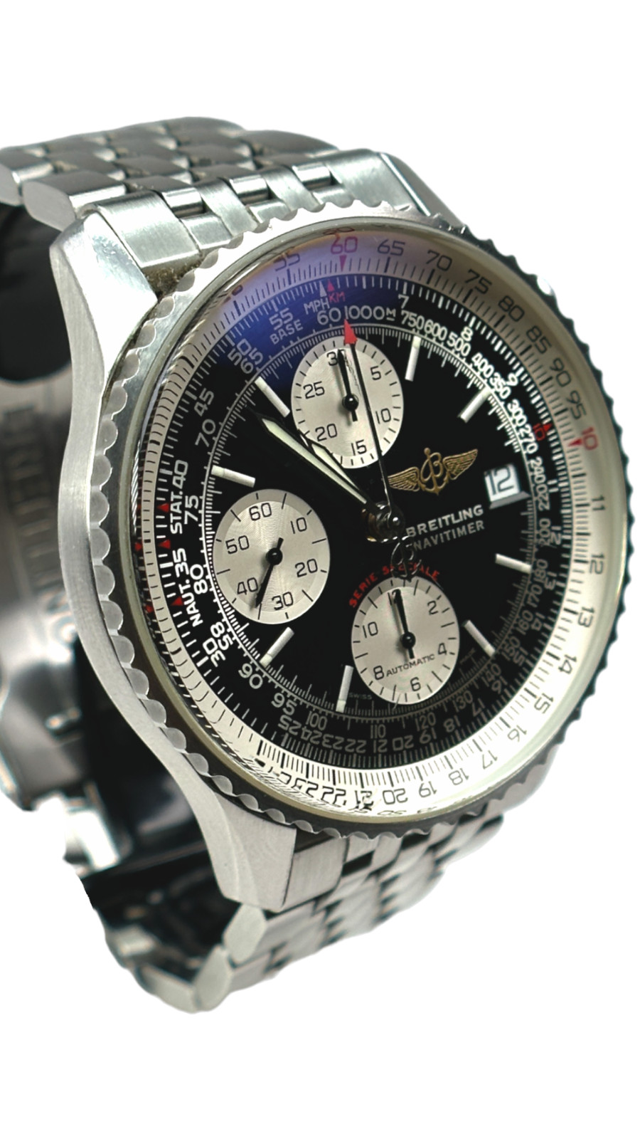 Breitling Navitimer Men’s Black Watch with Baton Indexes Stainless Steel…