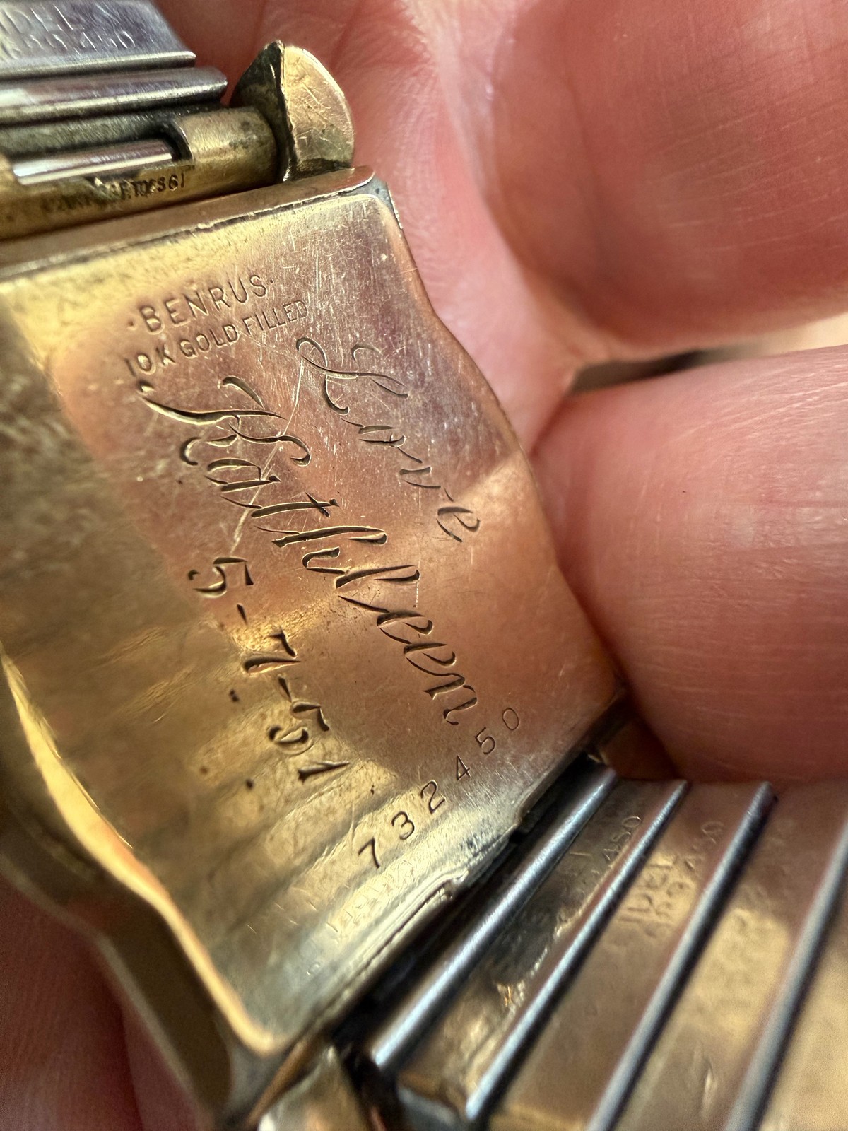 Vintage 1951 Benrus Tank 10K Gold Filled Manual Wind Fancy Lugs Watch Engraved