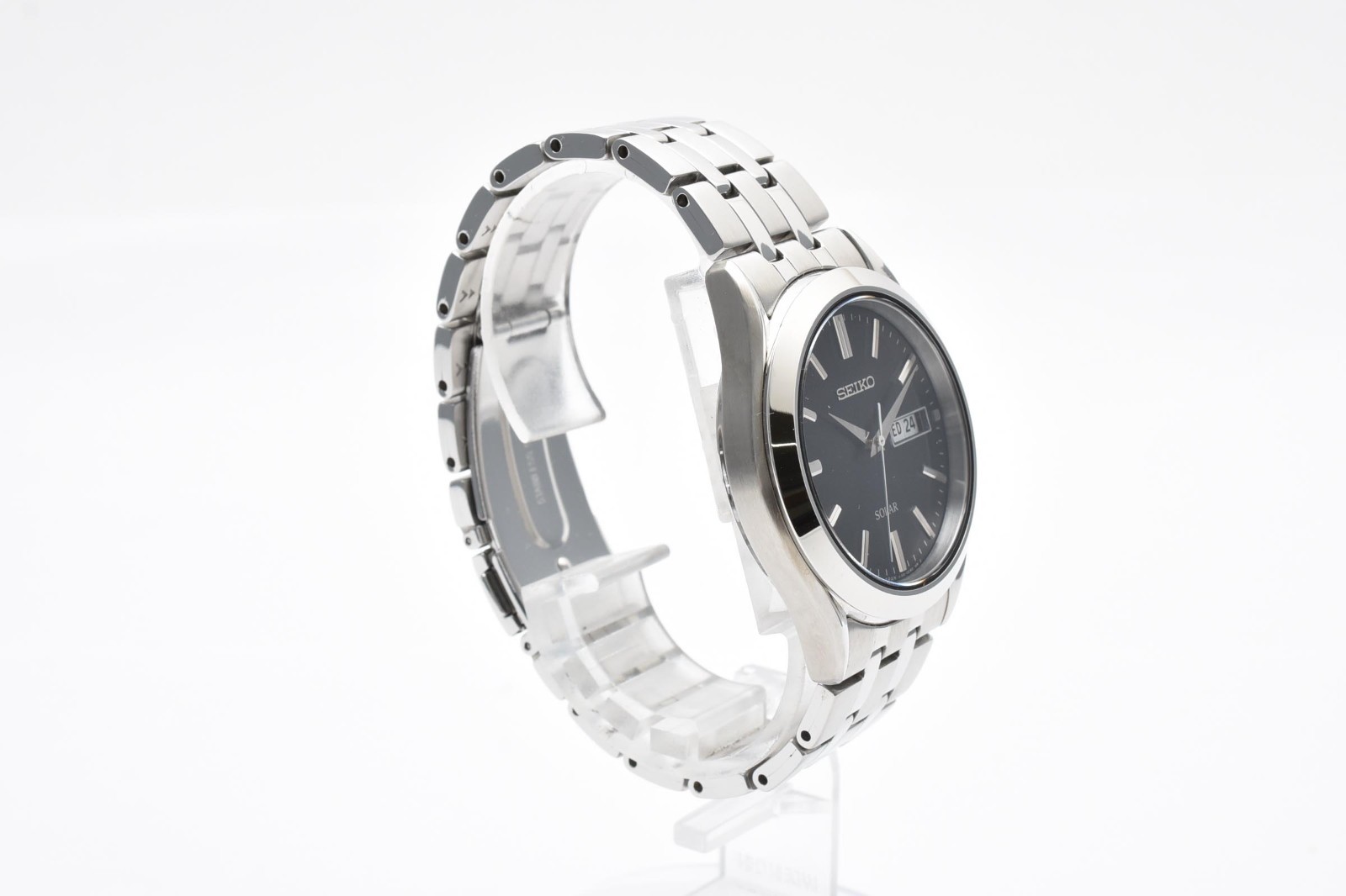 【NEAR MINT】 SEIKO Solar V158-0AZ0 Day Date Black 43mm Quartz Men’s Watch JAPAN