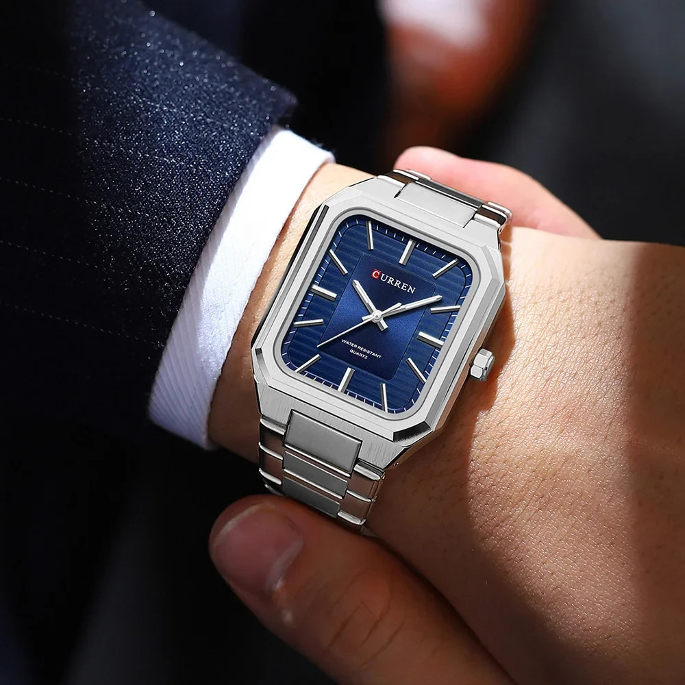 CURREN Mens Silver Blue Quartz Watch Stainless Steel Band 3ATM 35mm