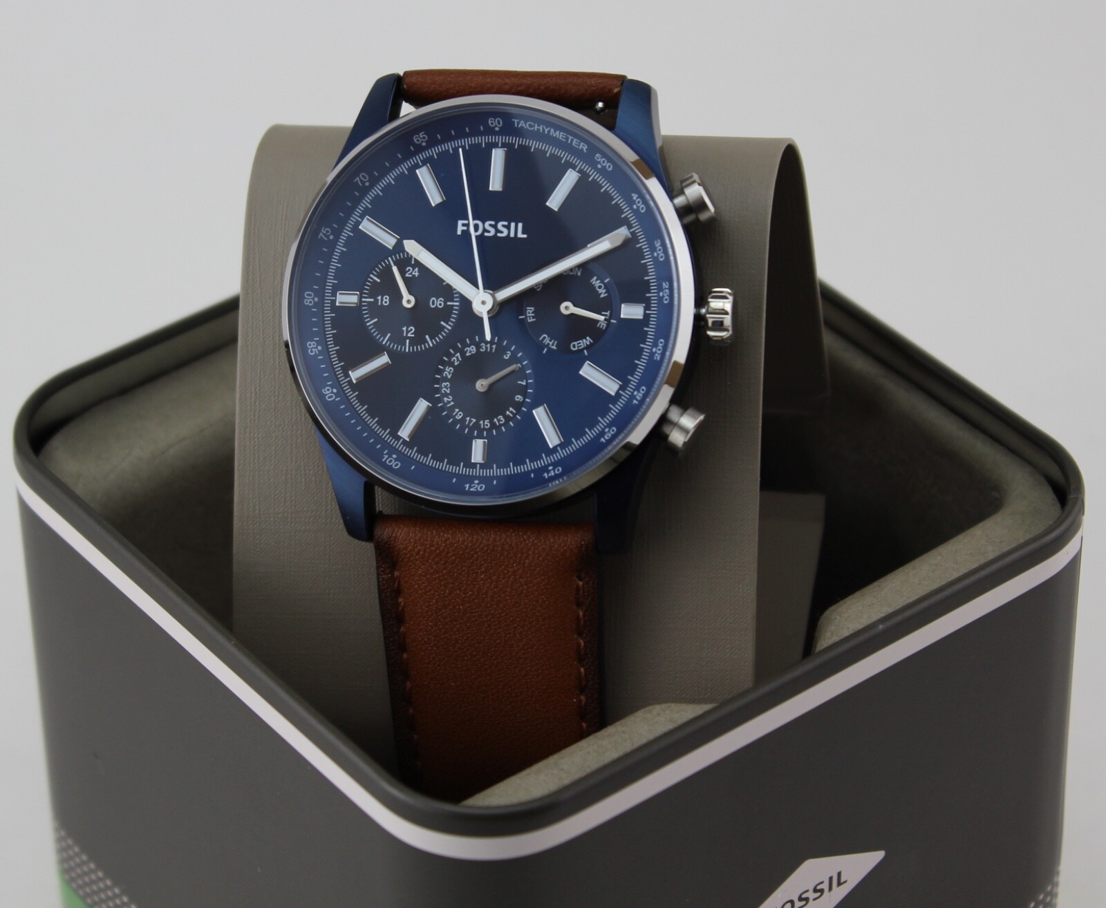 New Authentic Fossil Sullivan Chronograph Navy Blue Brown BQ2512 Men’s Watch
