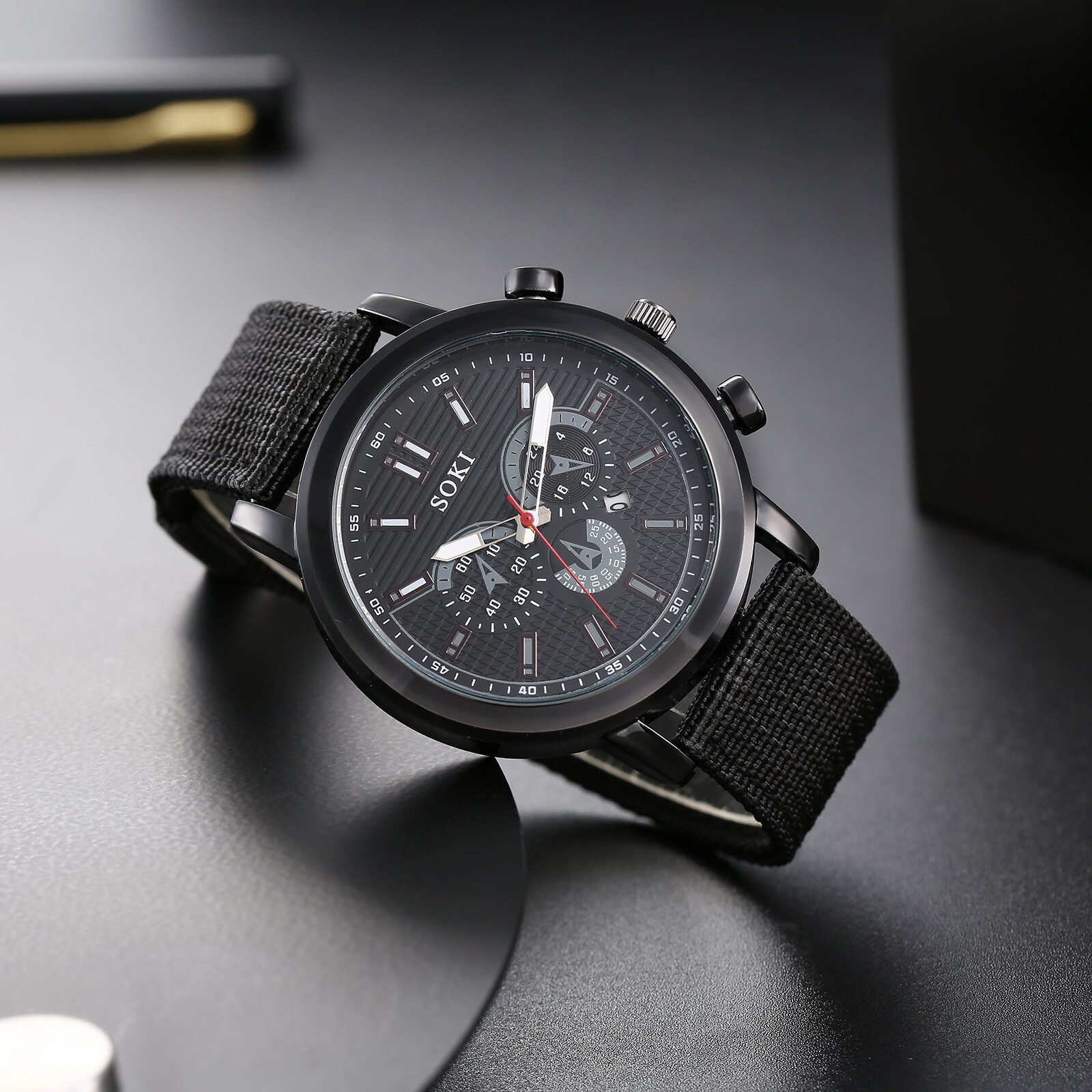 Mens Army Sports Wristwatch Round Simple Nylon Band Tactical Analog Quartz Watch