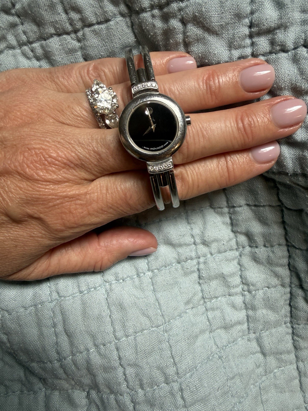 Authentic Movado Women Harmony Swiss Bangle Strap BlackDial With Diamond 0606239