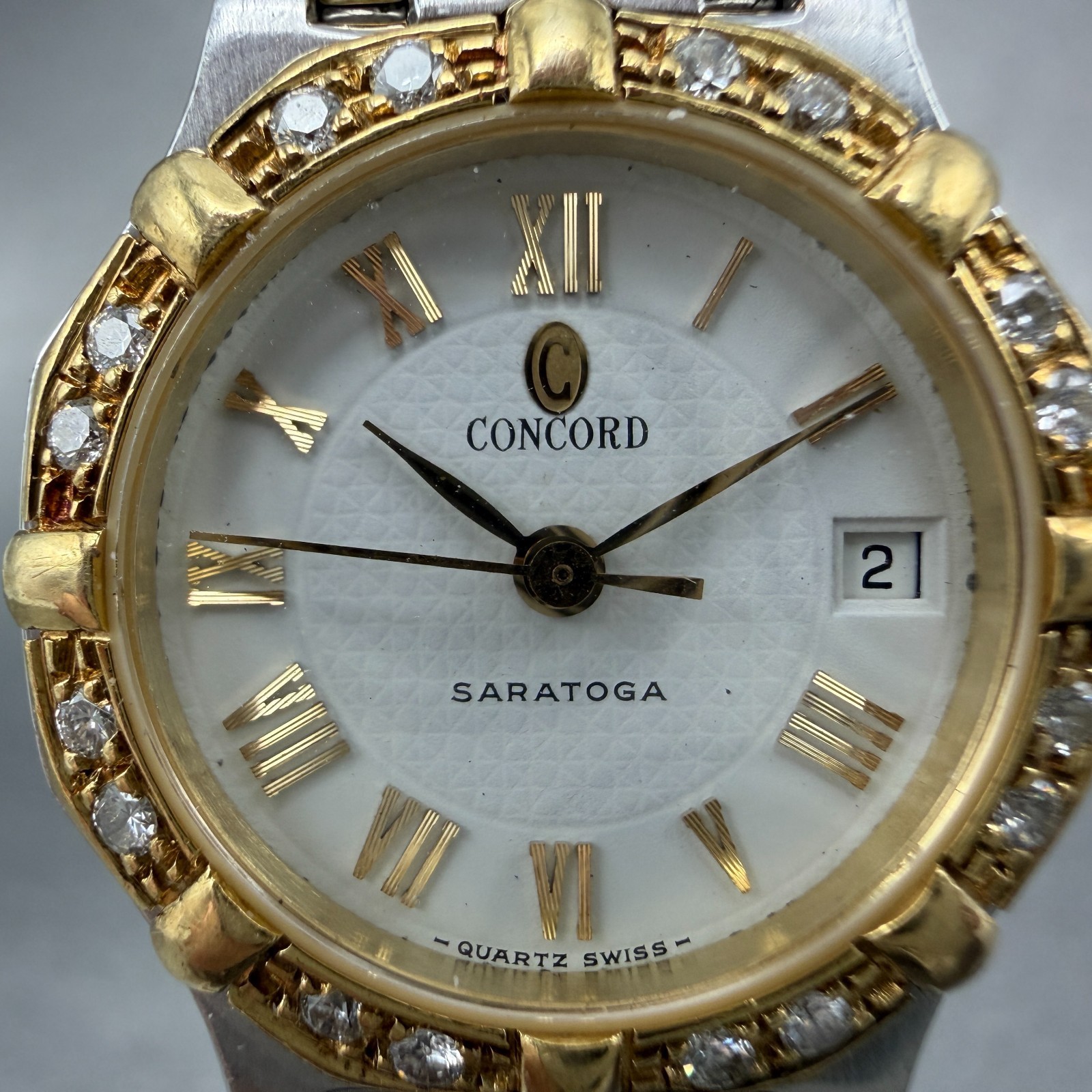 Concord Saratoga Watch Women 23mm White Dial Two Tone Diamond Bezel 15 73 287