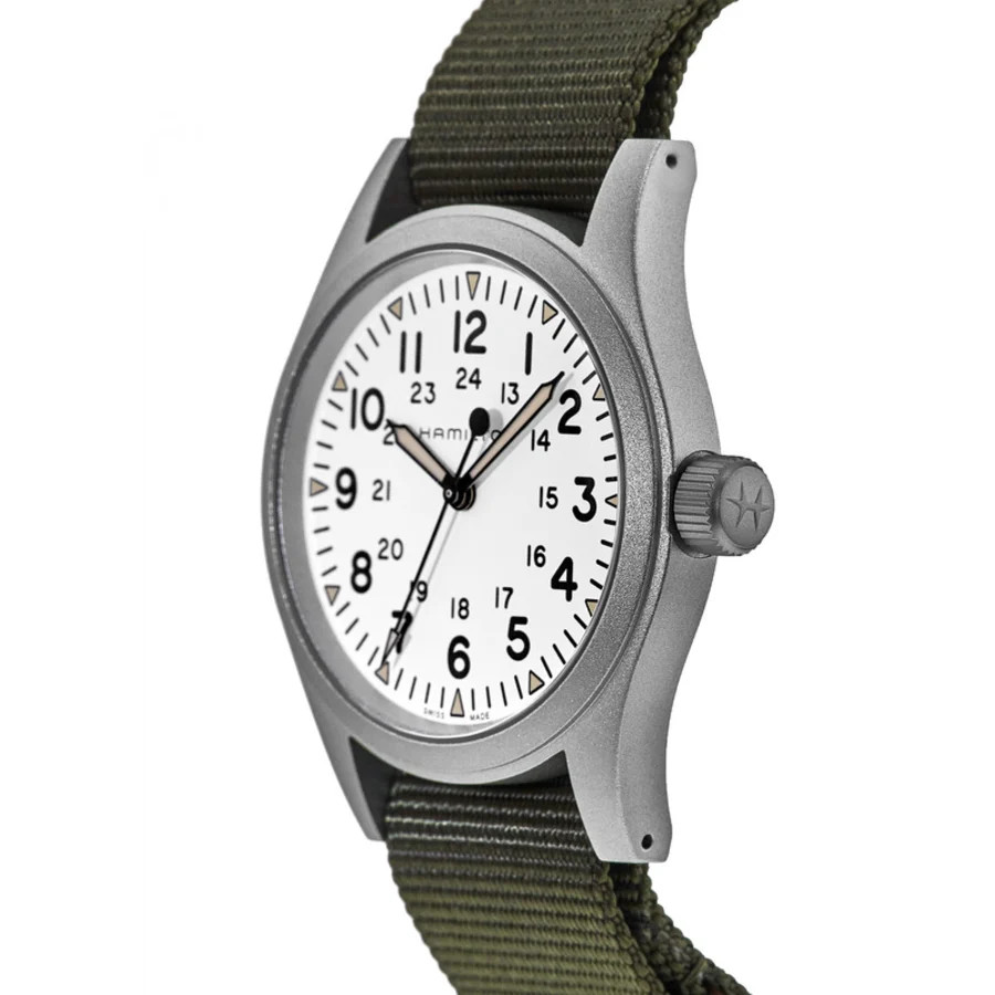 New Hamilton Khaki Field Mechanical White Dial Green Men’s Watch H69439411