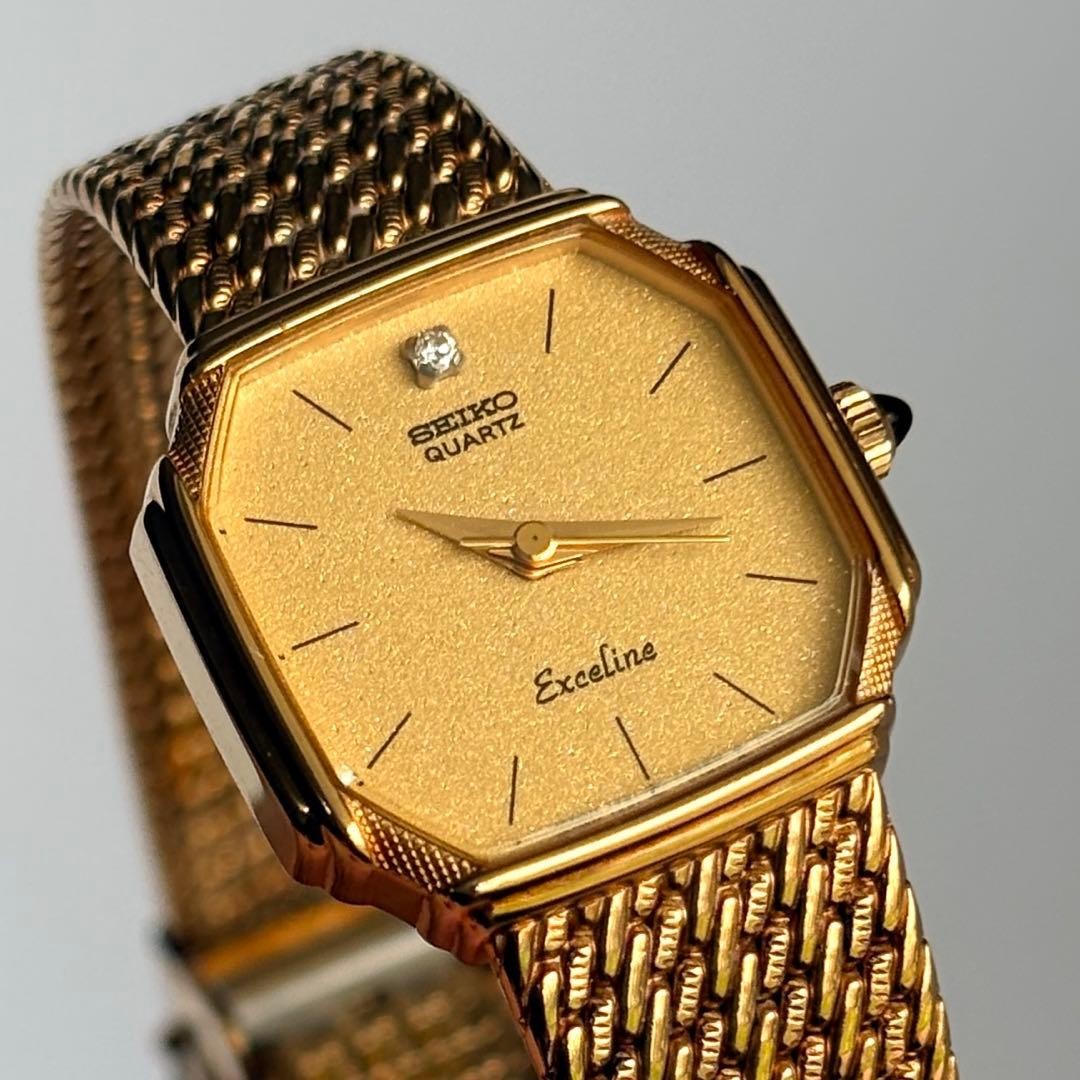 Seiko Exceline Diamond Ladies Watch Blue Gold Japan Quartz 072746