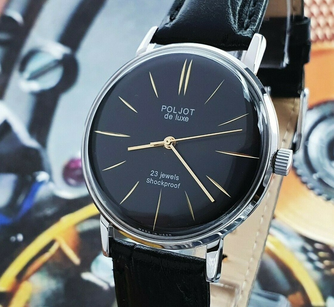 Vintage Watch Poljot De Luxe ULTRA SLIM Black Dial Dress Men’s WristWatch USSR