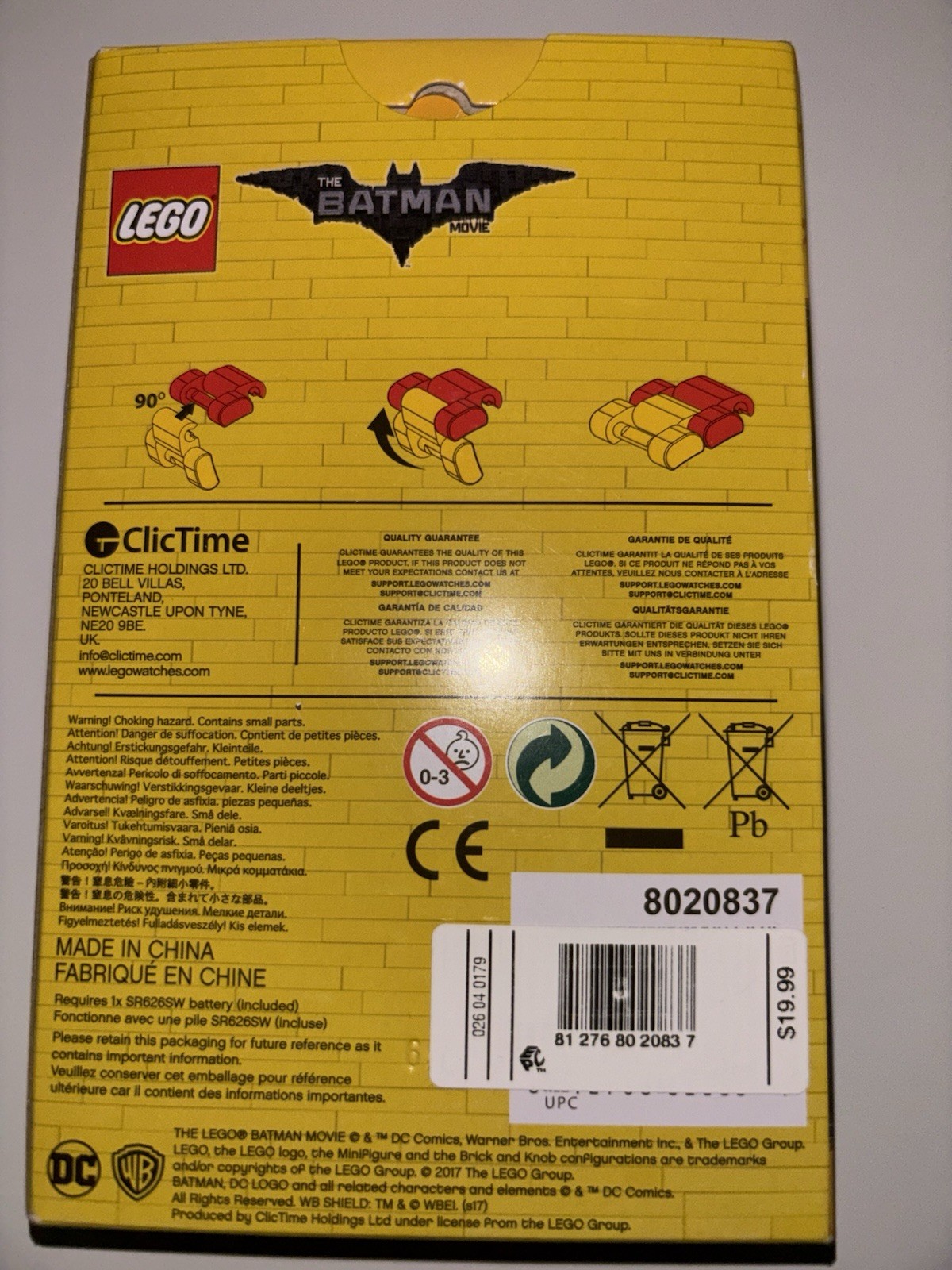 LEGO The Batman Movie Batman Analog Quartz Wristwatch Black/Gray Bracelet Box
