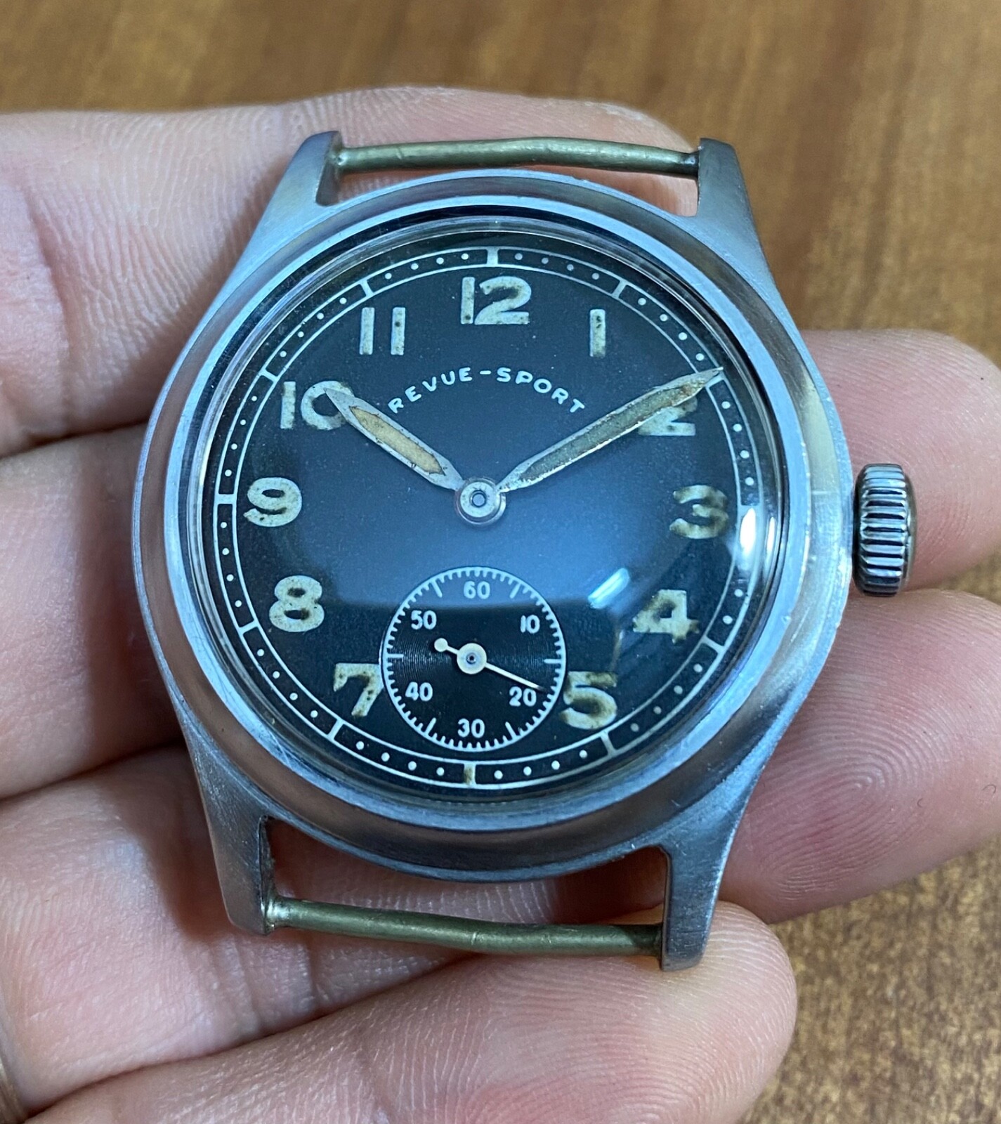 vintage Revue Sport DH Germany Military Army Watch Cal 59 Fixed Spring Bars