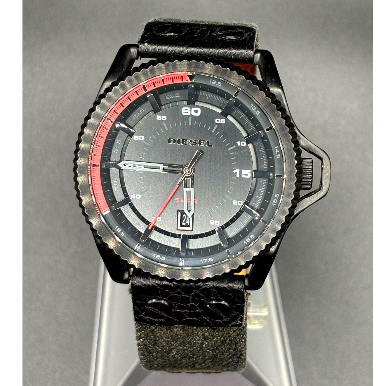 Diesel Rollcage DZ1728 Black Dial Canvas Leather Men’s Watch 46mm