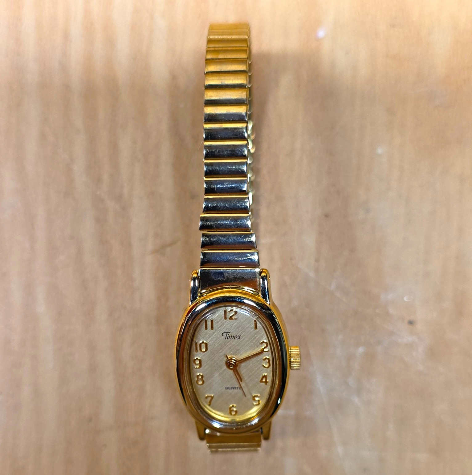Timex Women Quartz Oval Analog Bracelet Watch Gold Tone Silver Arabic Dial