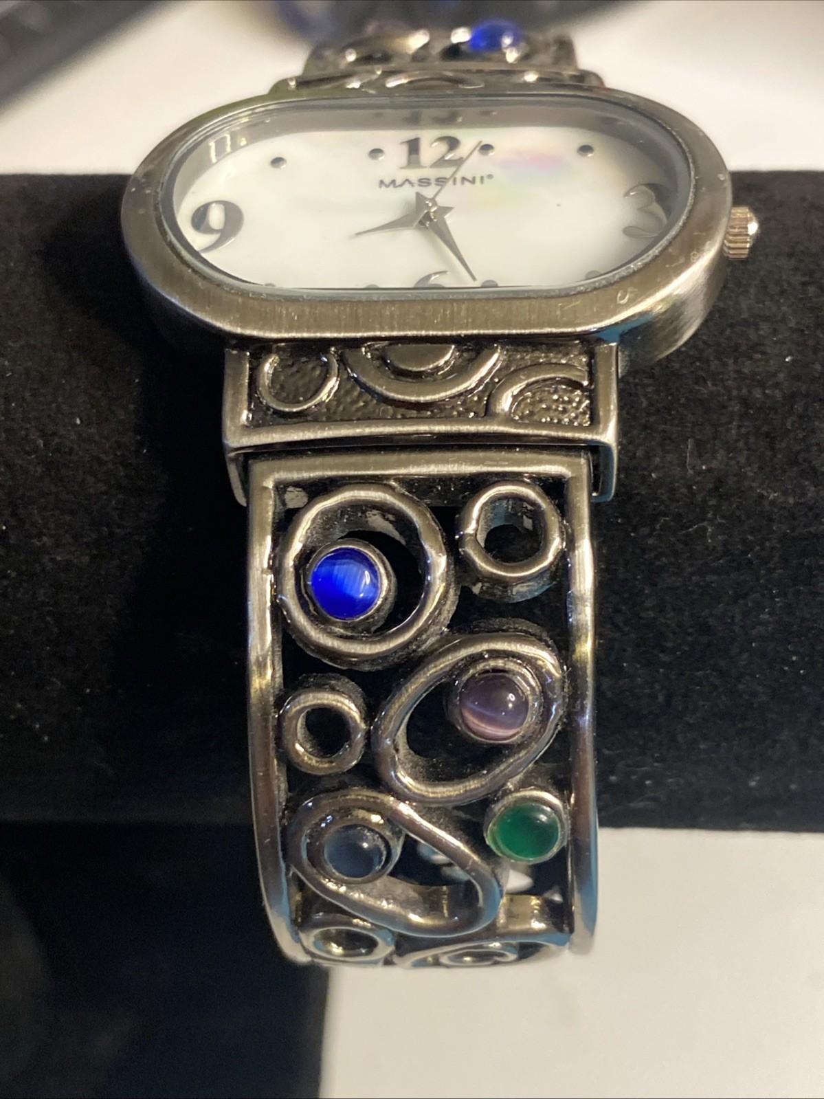 Massini Silver Moonstone Watch For Women NICE! Quartz Metal Bracelet New Battery