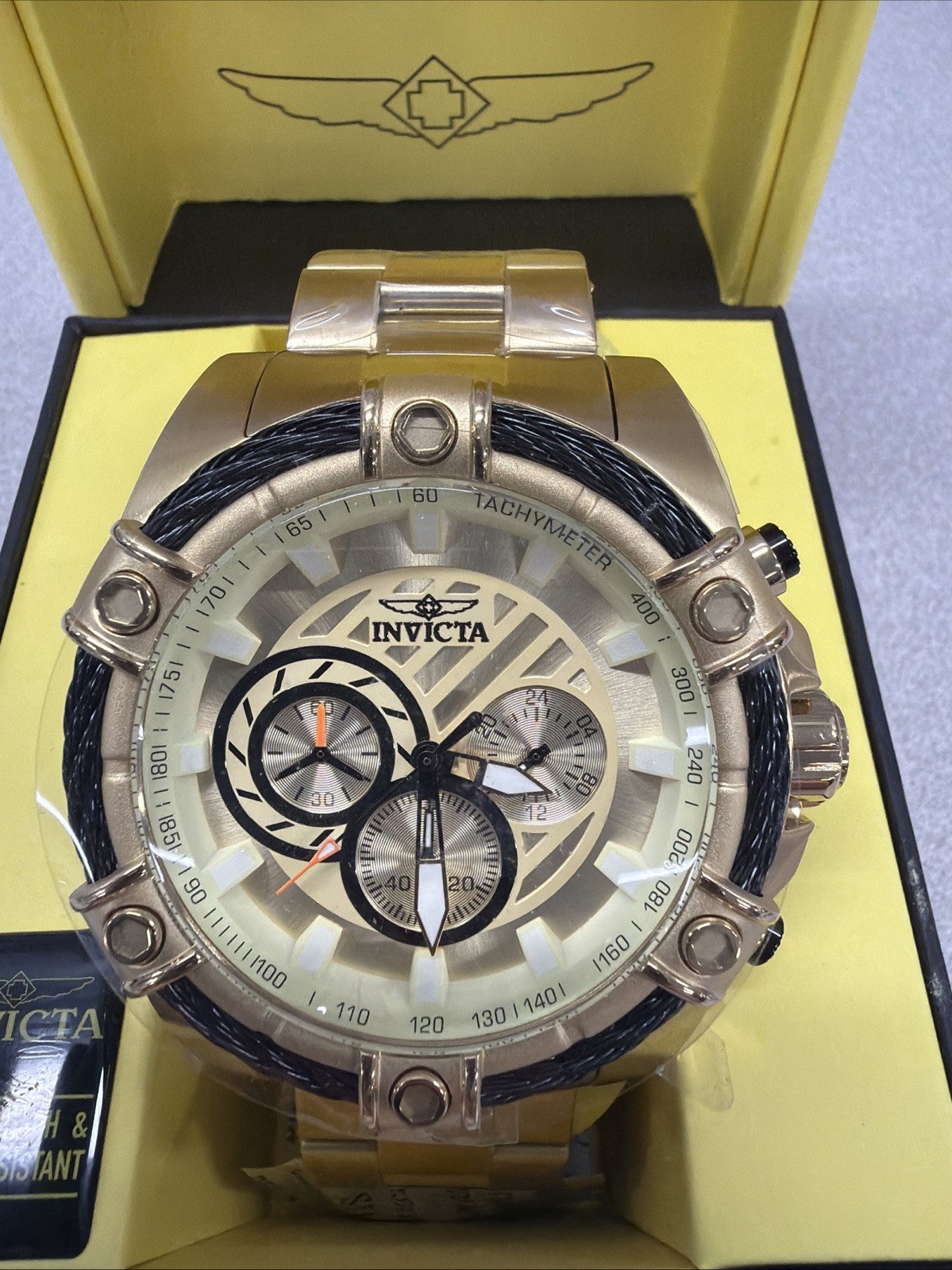 Invicta Bolt Men 52mm 25515 Chronograph gold/sunray Dial Gold Tone NIB