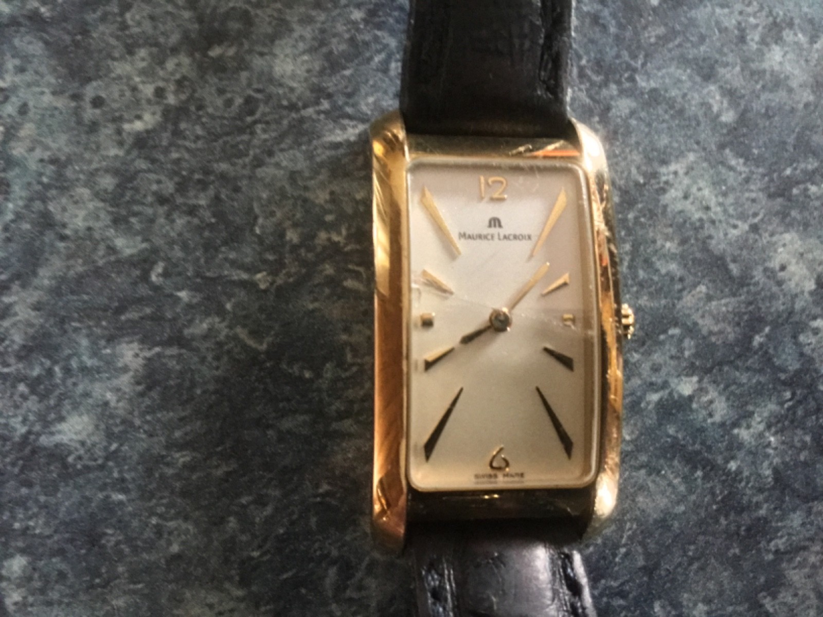 MAURICE LACROIX TANK CURVED GOLD PLATED WATCH, CRACKED CRYSTAL, RUNS