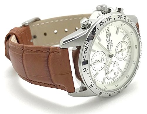 SEIKO Chronograph Watch Genuine Leather Belt White Light Brown Camel SND363P1-LB