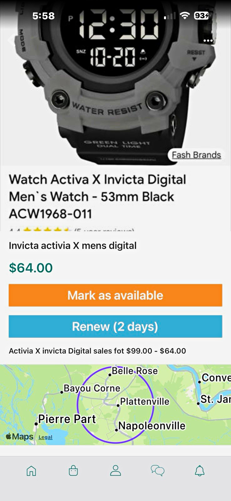 Activa X Invicta Men’s 53mm Sport Digital Quartz Watch Backlight Dual Time