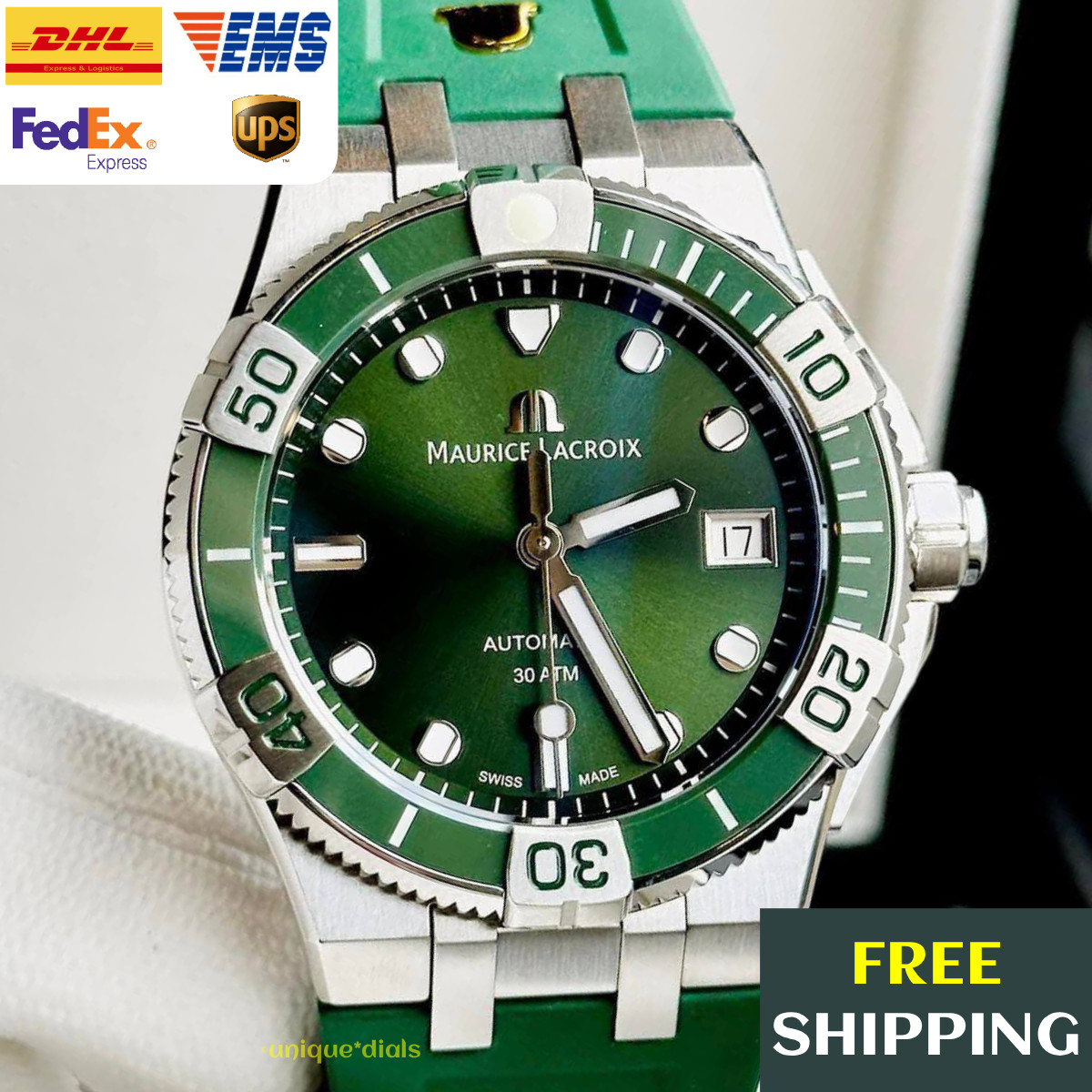 NEW Maurice Lacroix AIKON Venturer Green 43mm Watch AI6057-SSL50-630-5 w/ Box