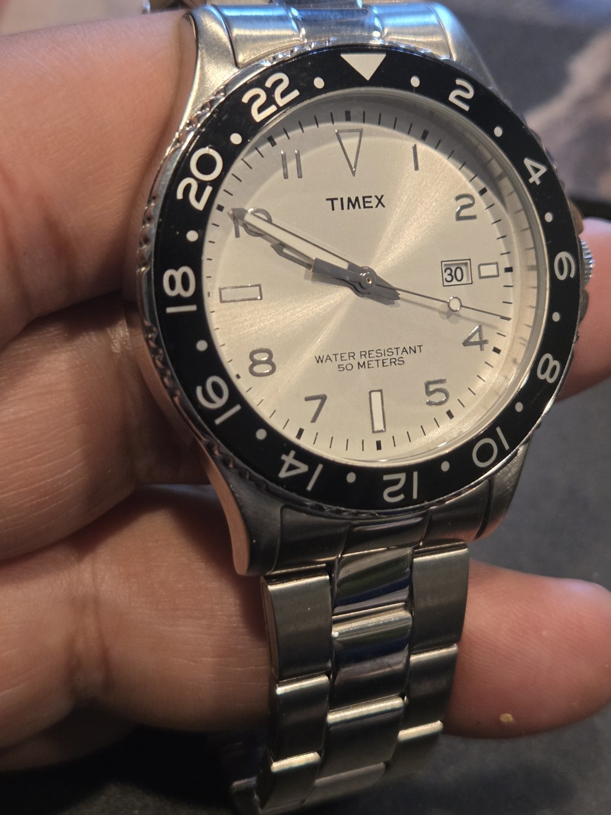 Timex Kaleidoscope Dive Watch Men 42mm Silver Dial Steel Date T2P027 EUC C122A