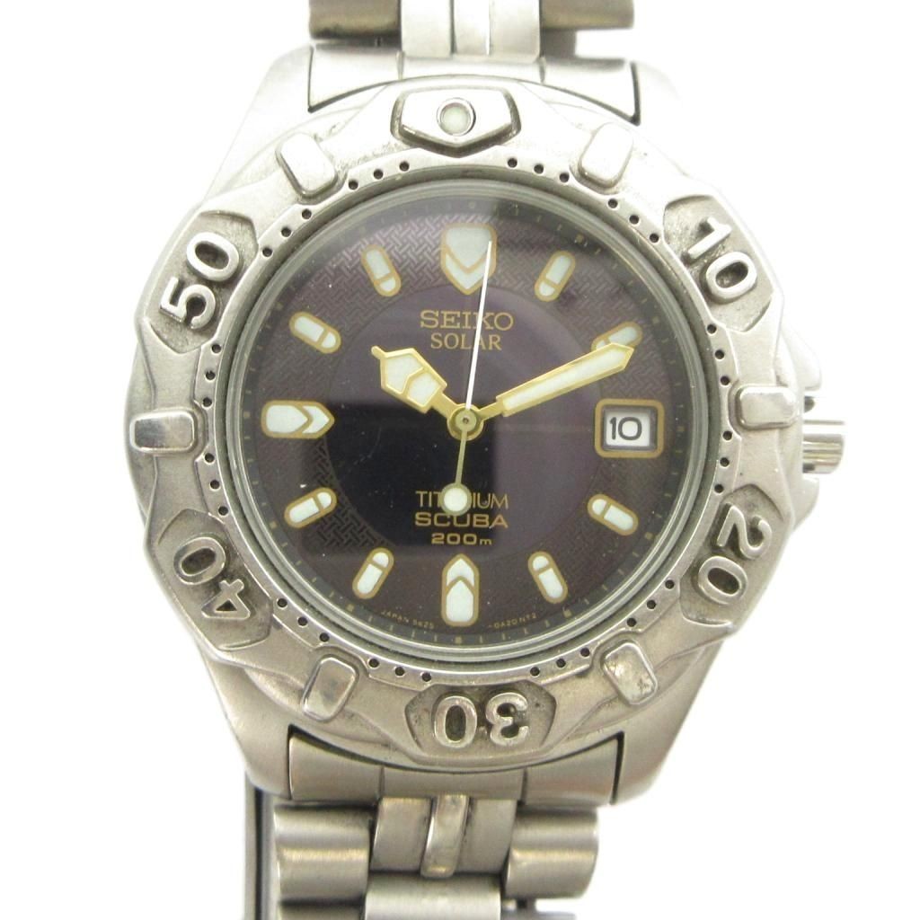 Seiko SCUBA 200M 5K25 0A10 Wristwatch Divers Watch Diver Solar Titanium with Dat