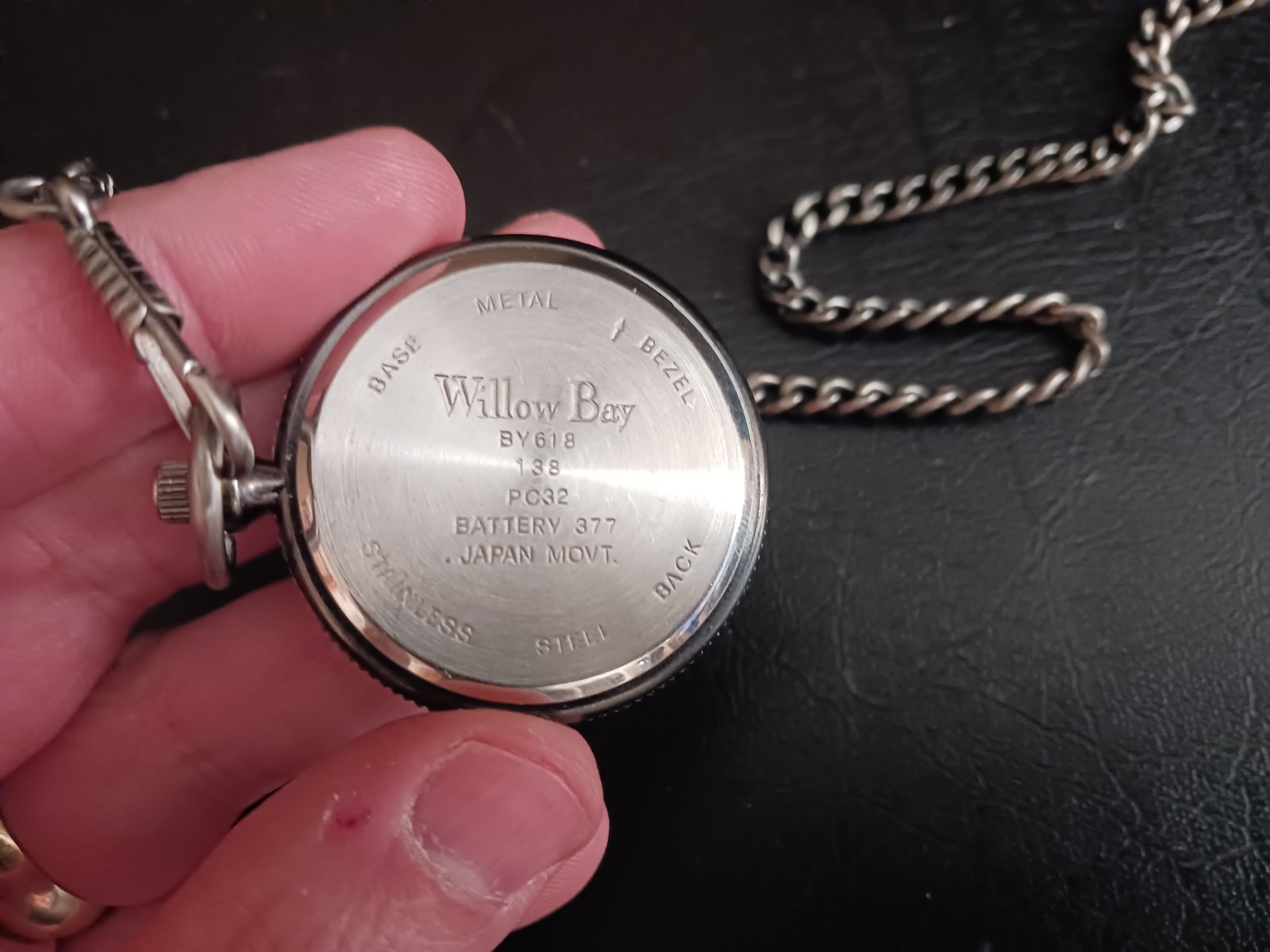 ​Willow Bay BY618 Quartz Pocket Watch + Chain Brushed Silver Tone, Needs Battery