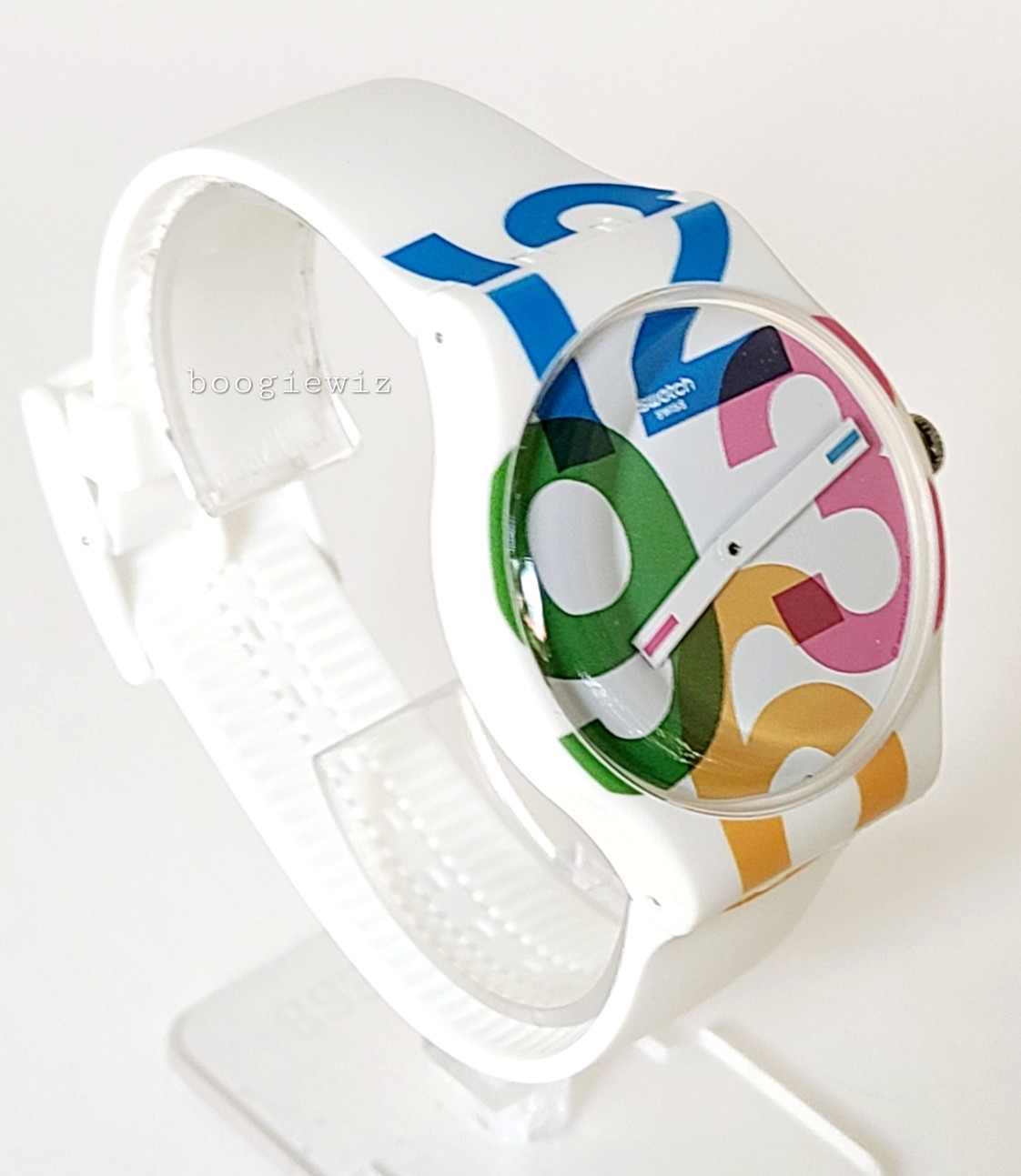 SWATCH, SWISS MADE, CLK WISE LARGE ASSORTED NUMBERS, SU0W117, NEW IN BOX