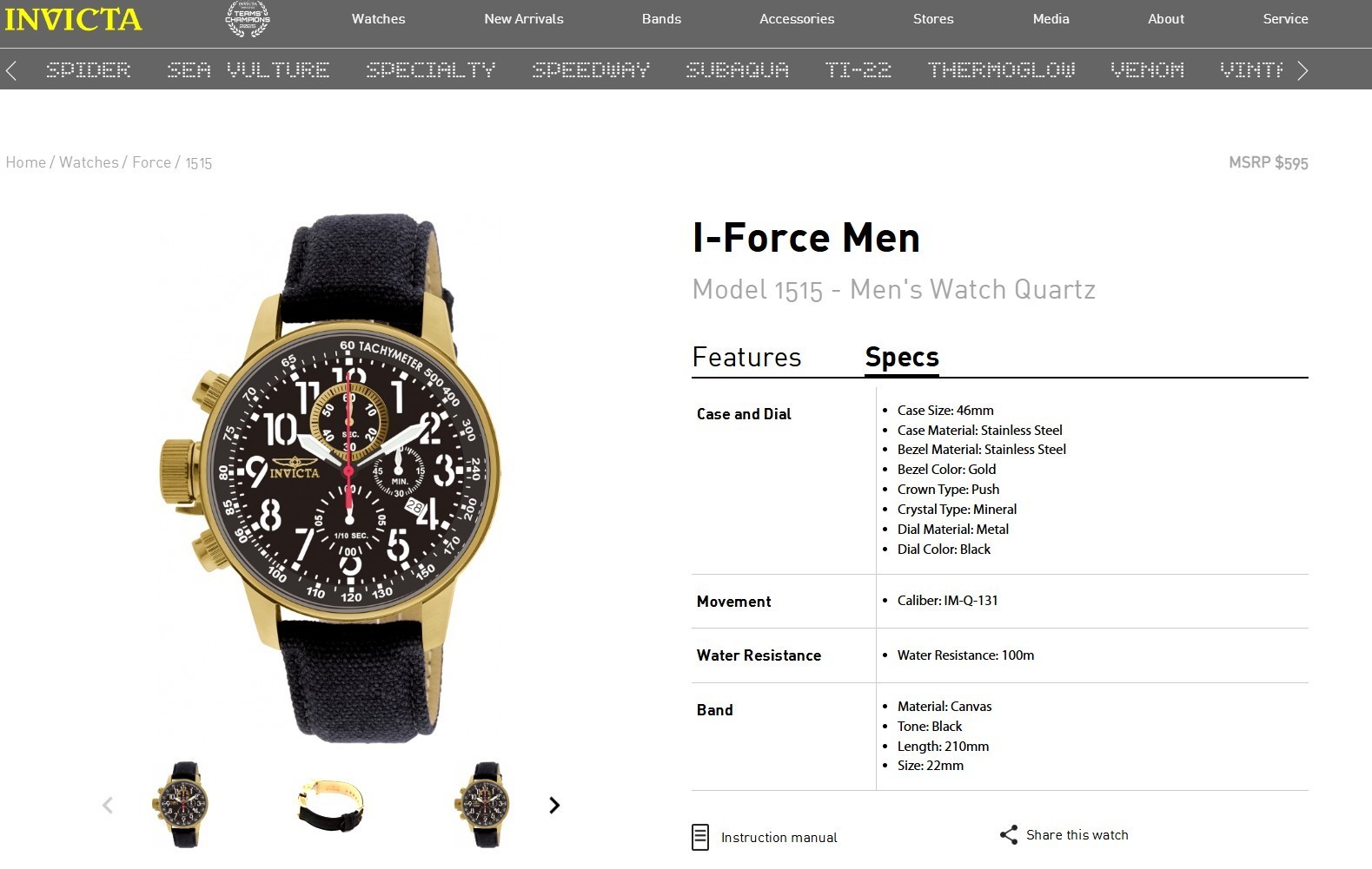 Invicta 1515 Wrist Watch for Men “Lefty” 18KGIP