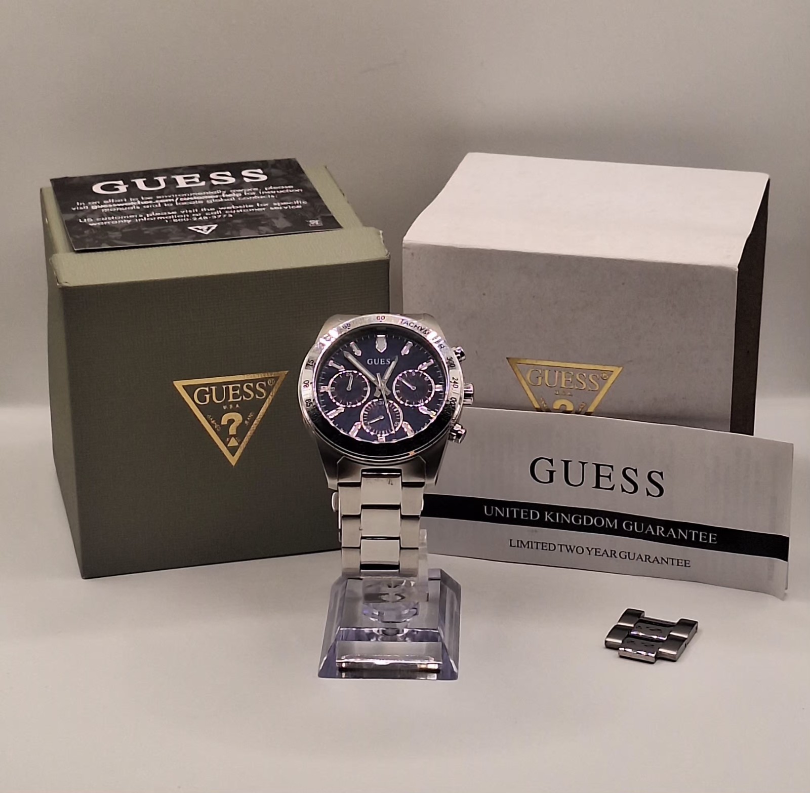 GUESS Altitude Mens Silver Chronograph Watch With Blue Dial – GW0329G1