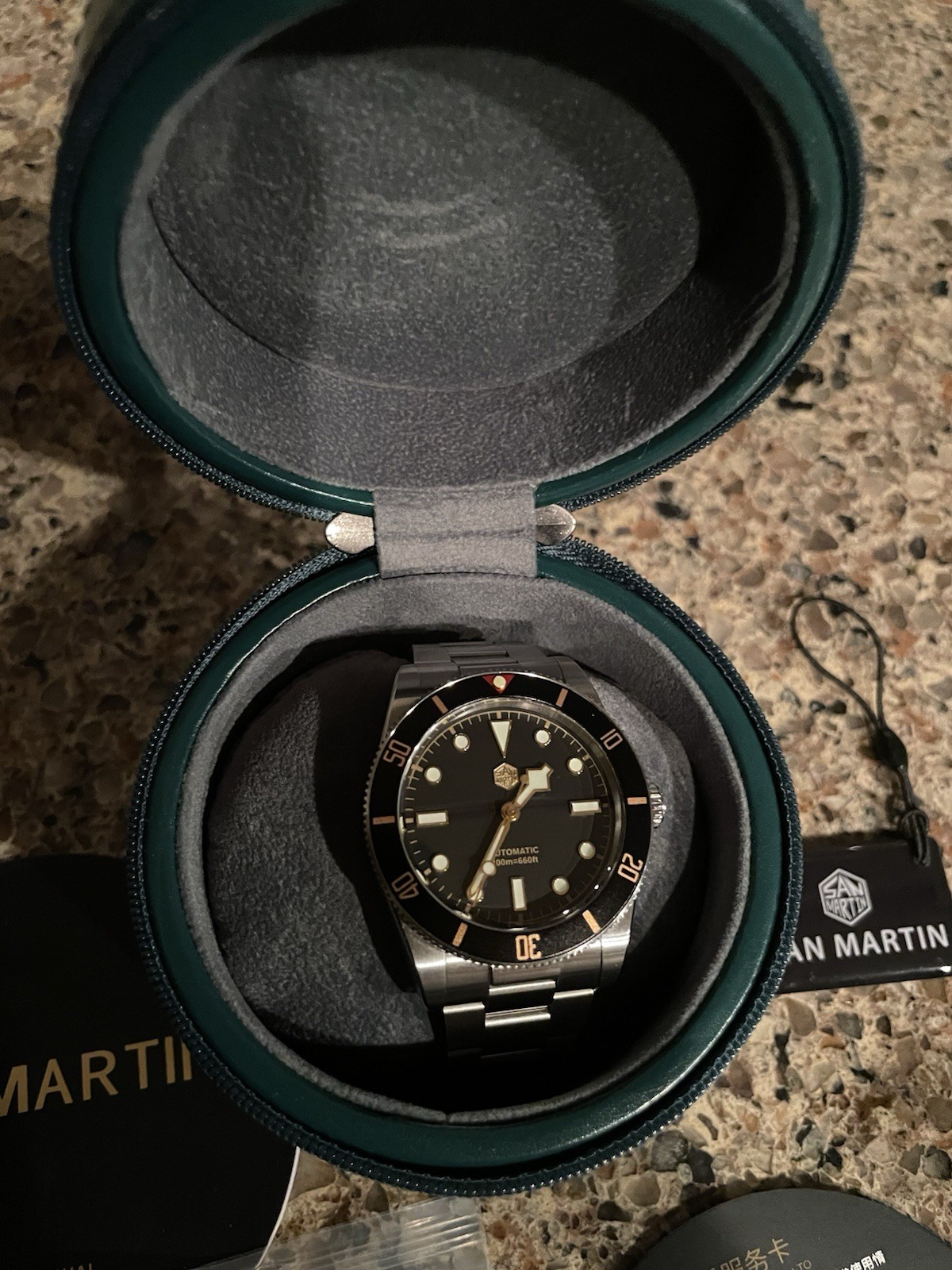 San Martin SN0128 Automatic 38mm Black Dial SS Bracelet 200m Full Kit
