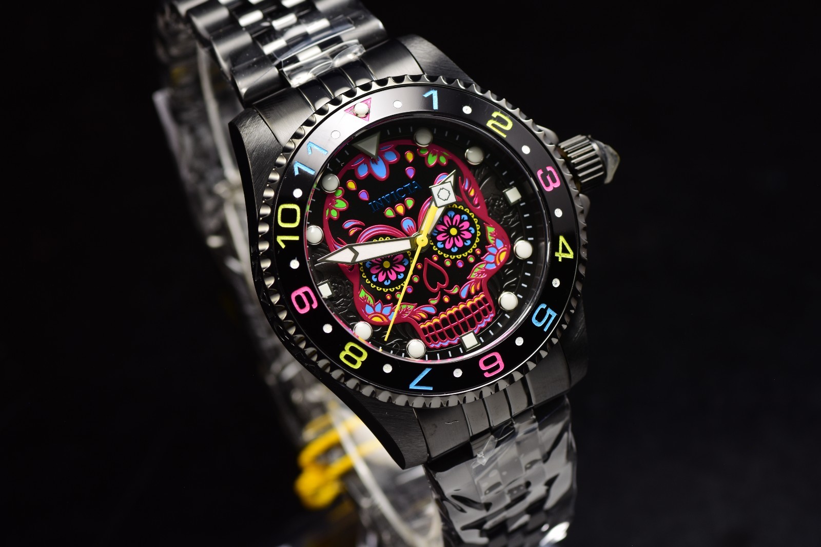 Invicta Pro Diver Dia De Los Muertos 40MM Quartz Multicolor Dial Men Black Watch