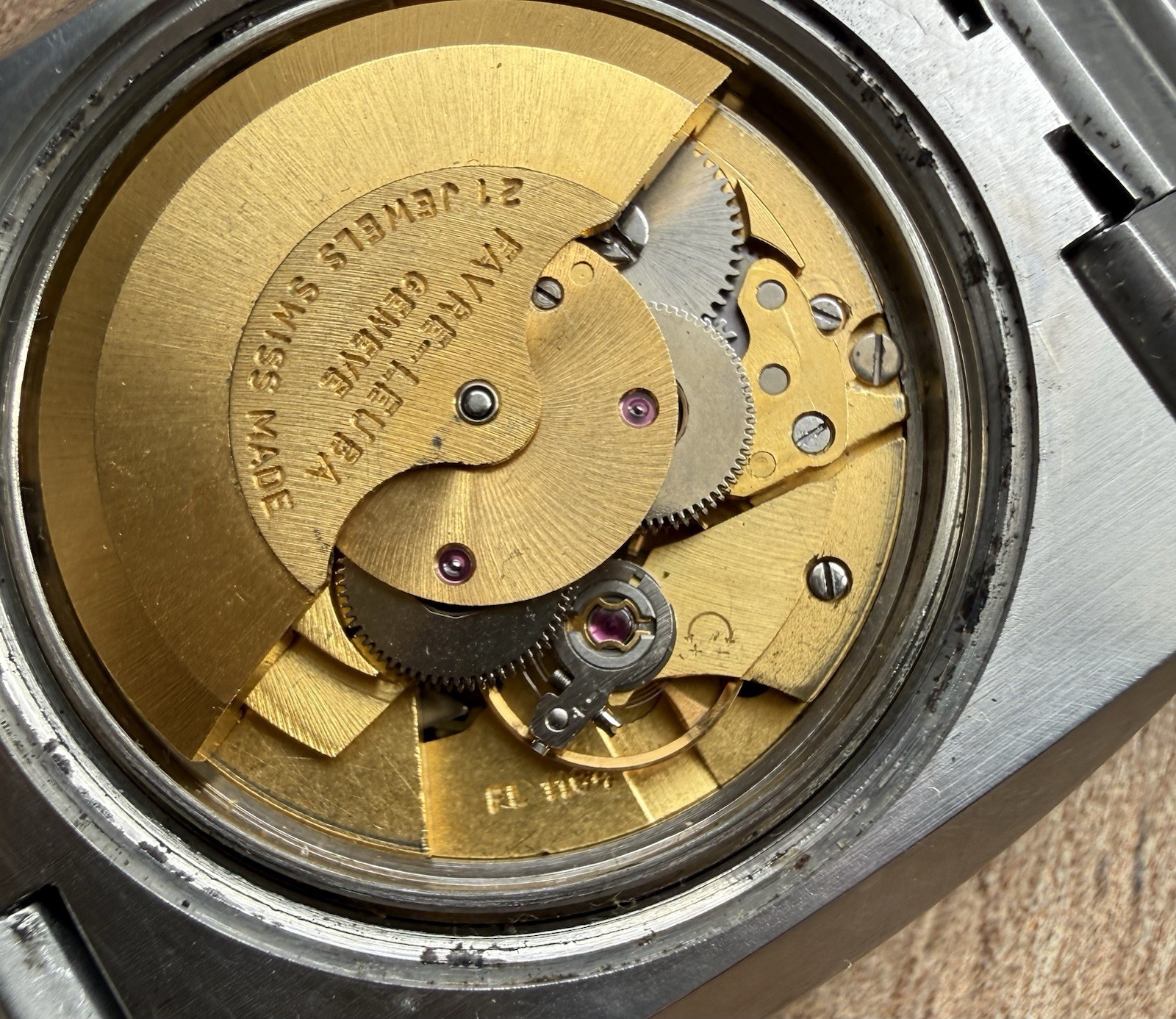 Favre-Leuba Duomatic Jumbo Blue Dial Auto Day-Date Watch Parts/Repair AS-IS