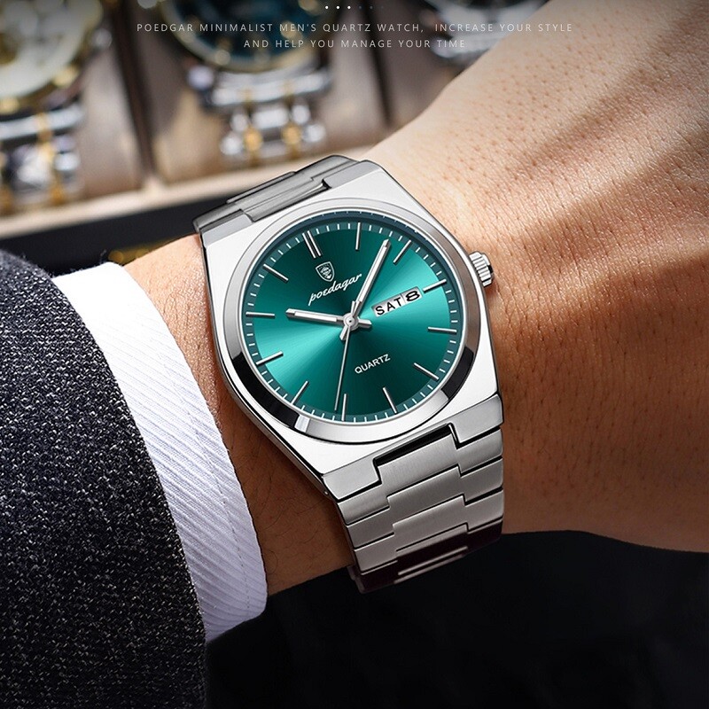 POEDAGAR Fashion Men’s Watch Waterproof Luminous Stainless Quartz Watches w box