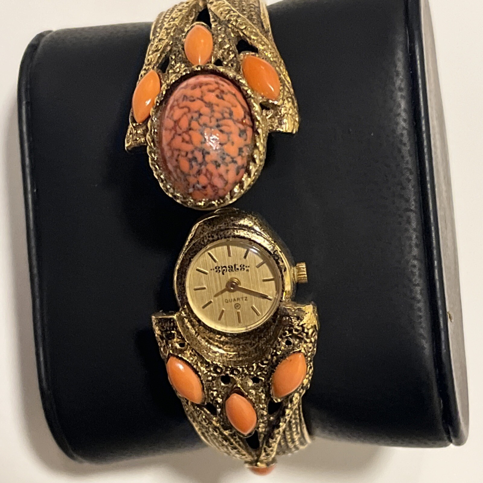 Vintage Spats Cabochon Ladies Hidden Watch Gold Orange Peach/pumpkin Color 1Size