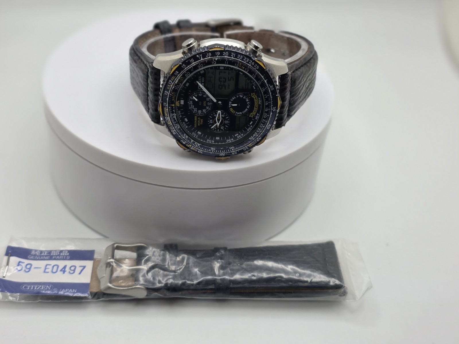 CITIZEN NAVIHAWK BLUE ANGEL C300 WORLTIMER GUN METAL QUARTZ MEN PILOT WATCH